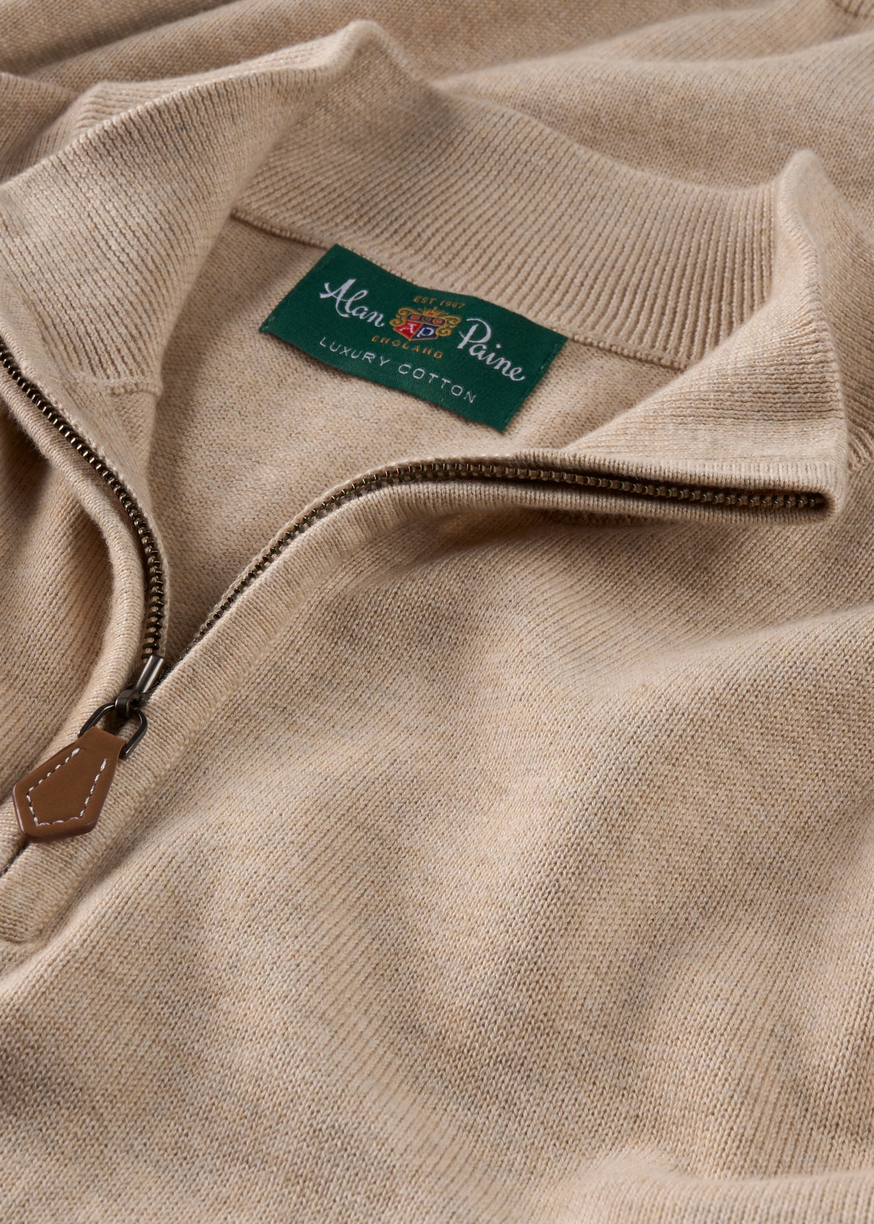 Selhurst Cotton Cashmere 1/4 Zip Jumper In Sand - Image 3