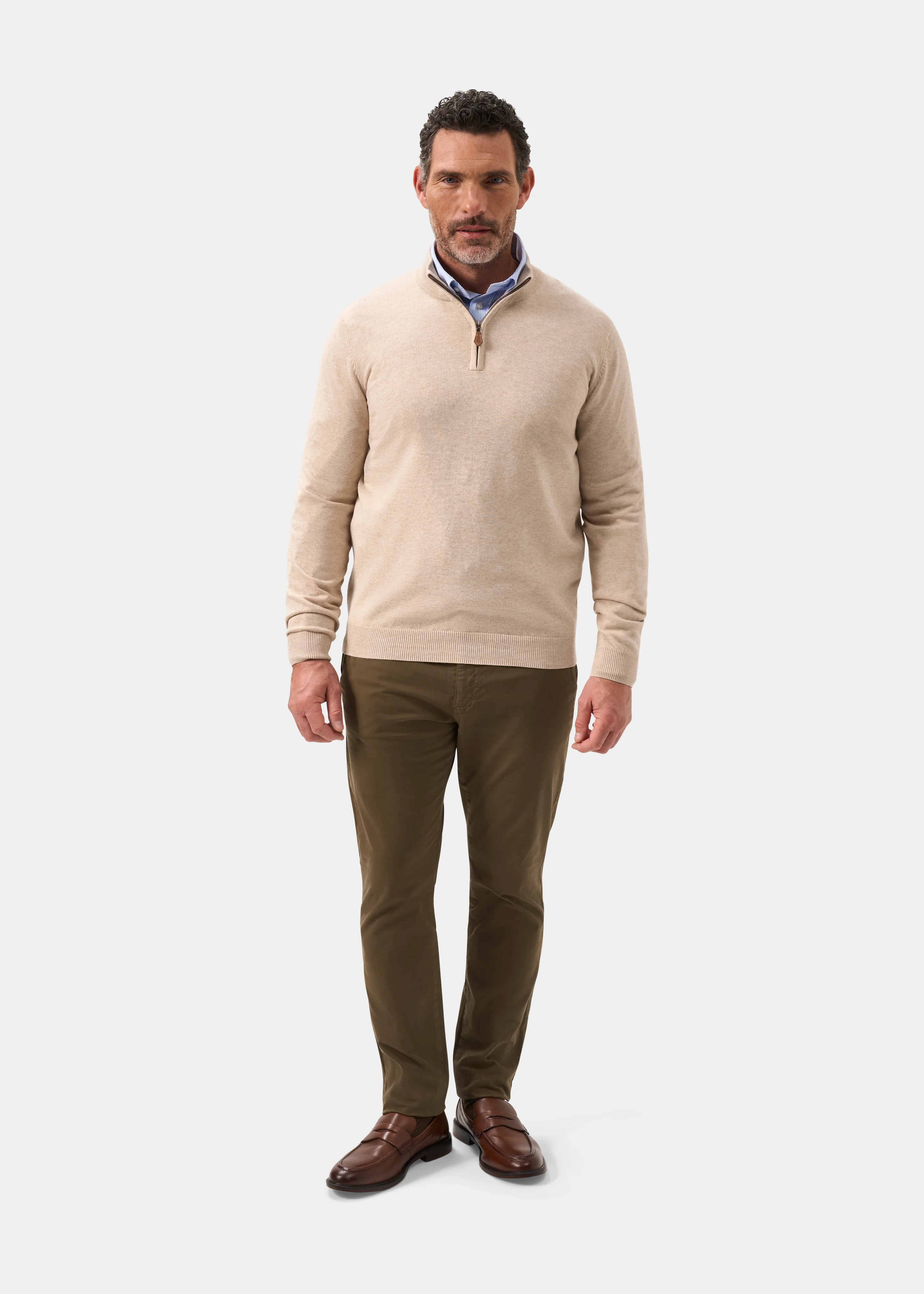 Selhurst Cotton Cashmere 1/4 Zip Jumper In Sand - Image 4