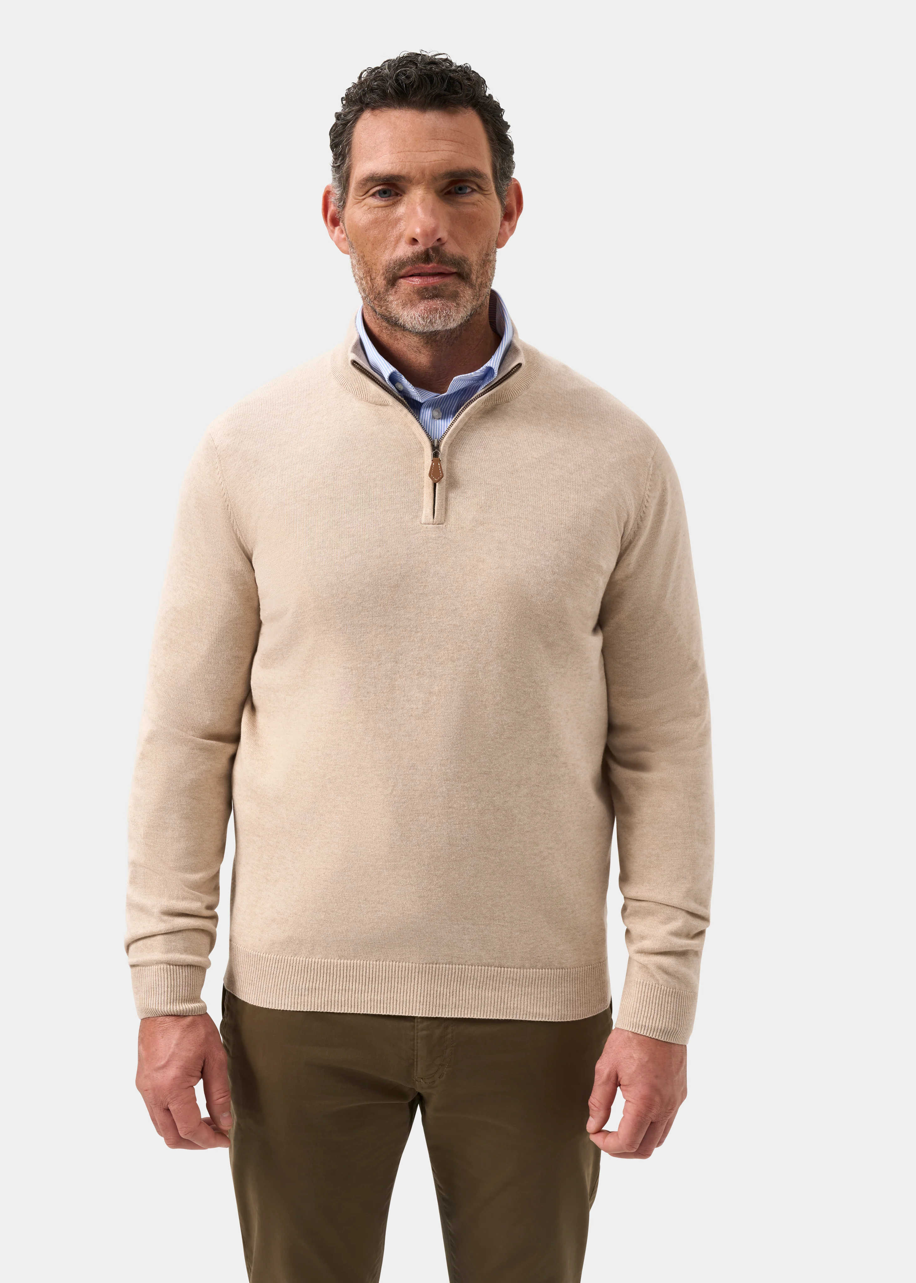 Selhurst Cotton Cashmere 1/4 Zip Jumper In Sand - Image 5