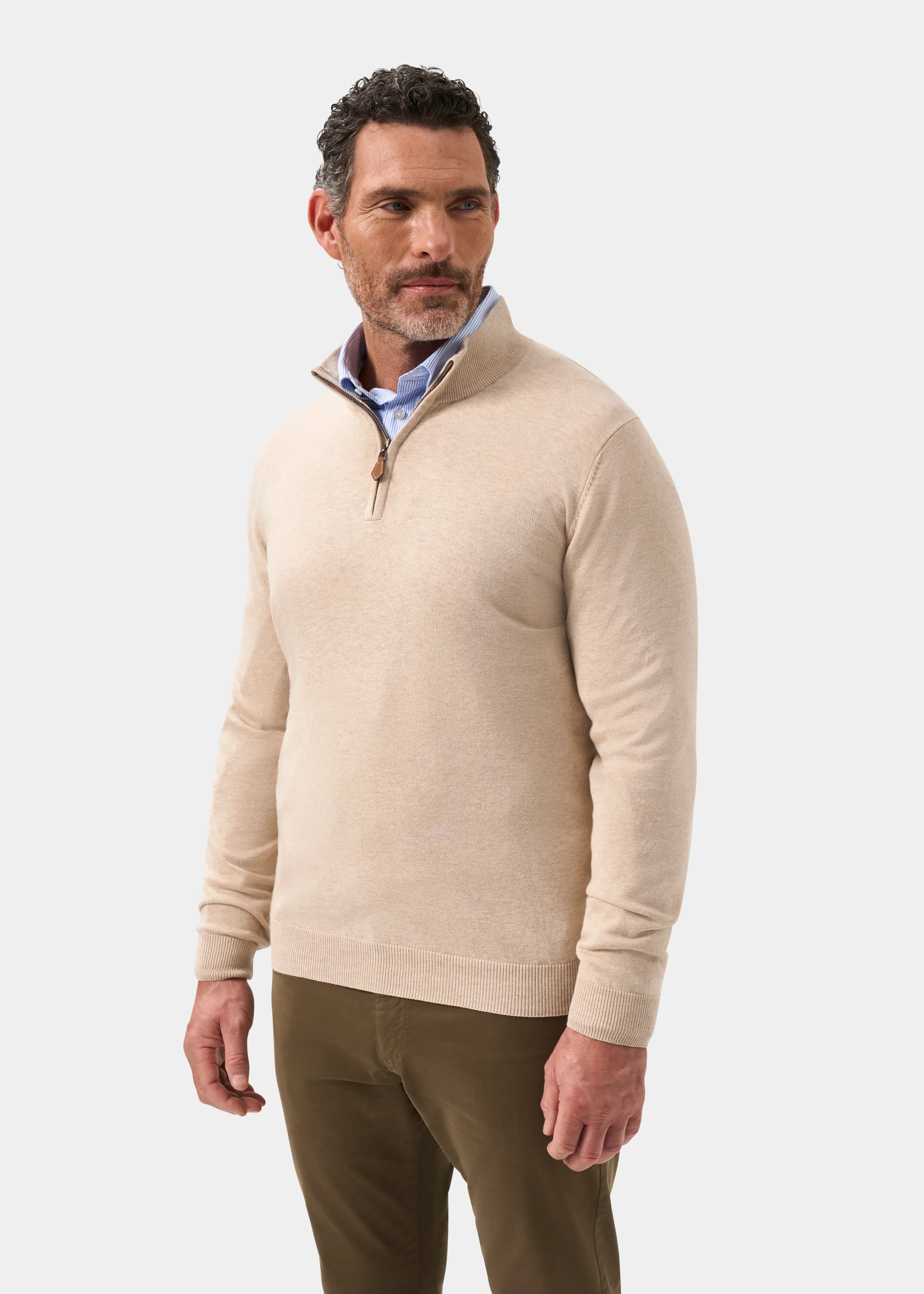Selhurst Cotton Cashmere 1/4 Zip Jumper In Sand - Image 6