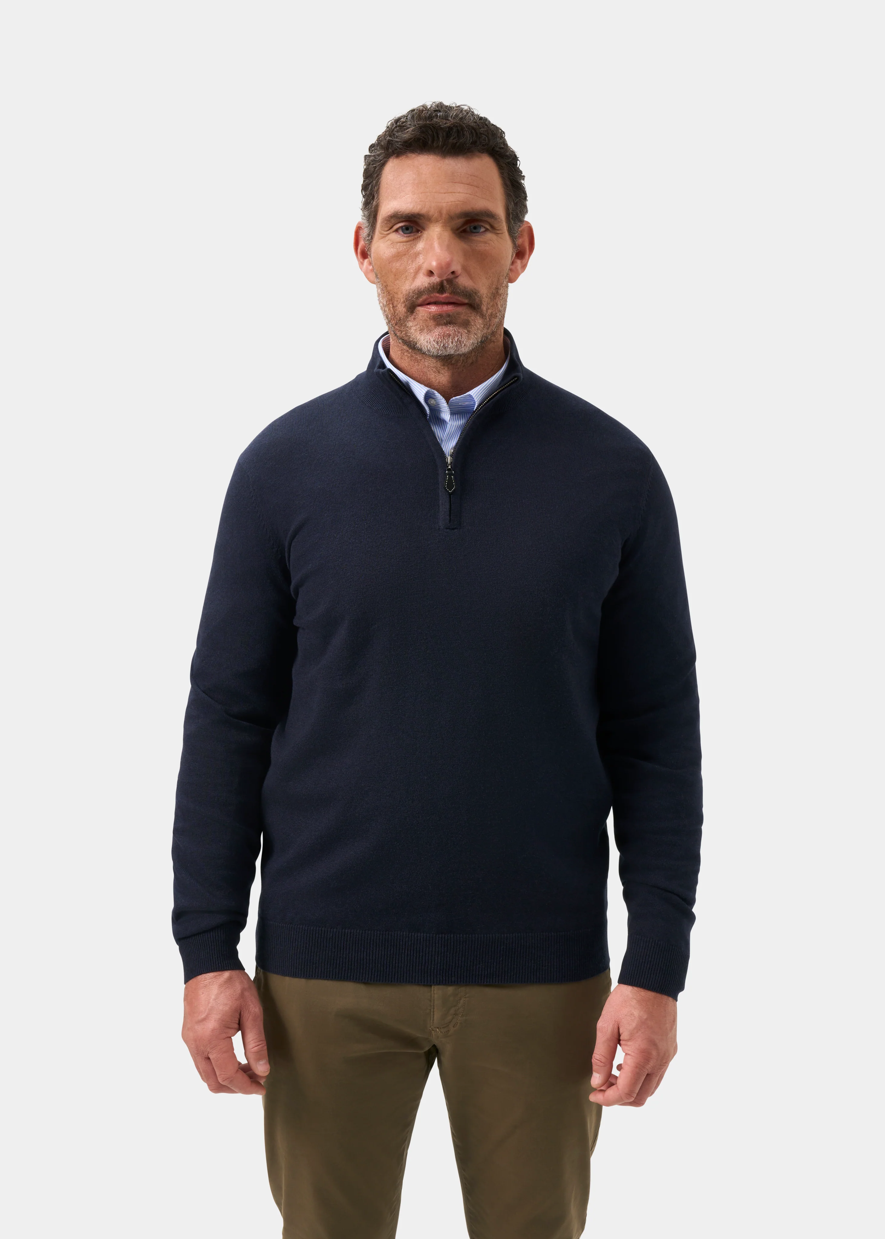Selhurst Cotton Cashmere 1/4 Zip Jumper In Dark Navy - Image 5