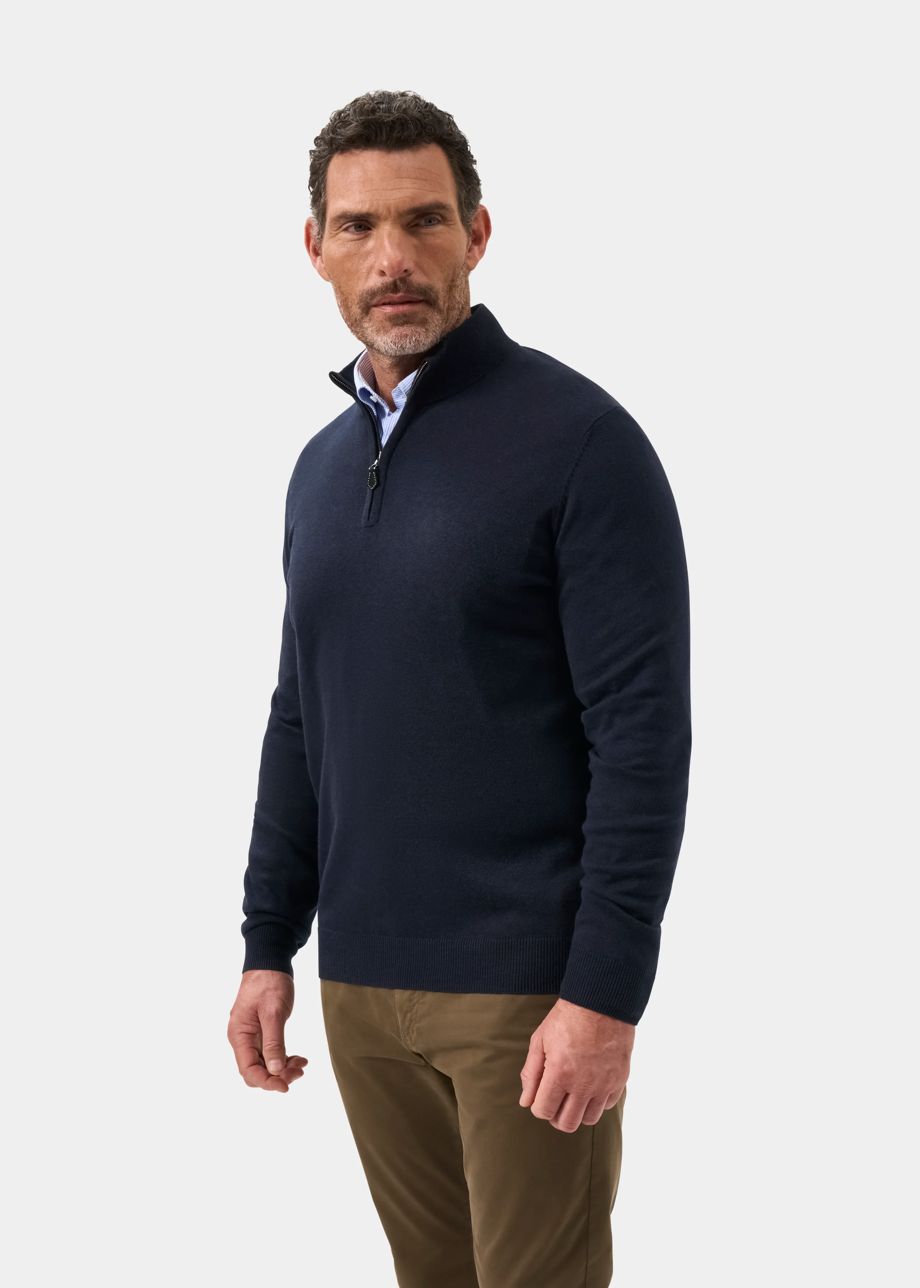 Selhurst Cotton Cashmere 1/4 Zip Jumper In Dark Navy - Image 6