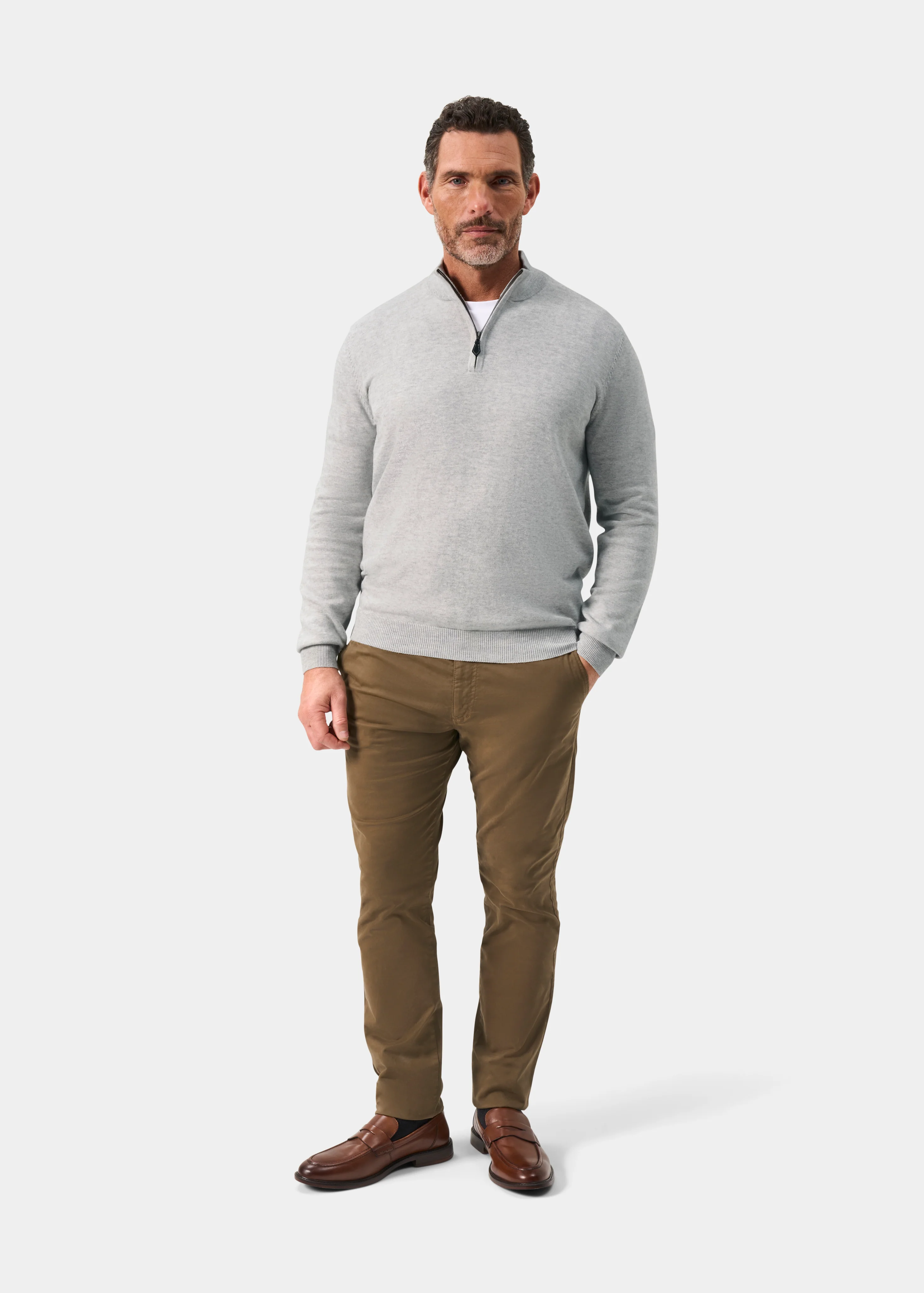 Selhurst Cotton Cashmere 1/4 Zip Jumper In Dove - Image 3