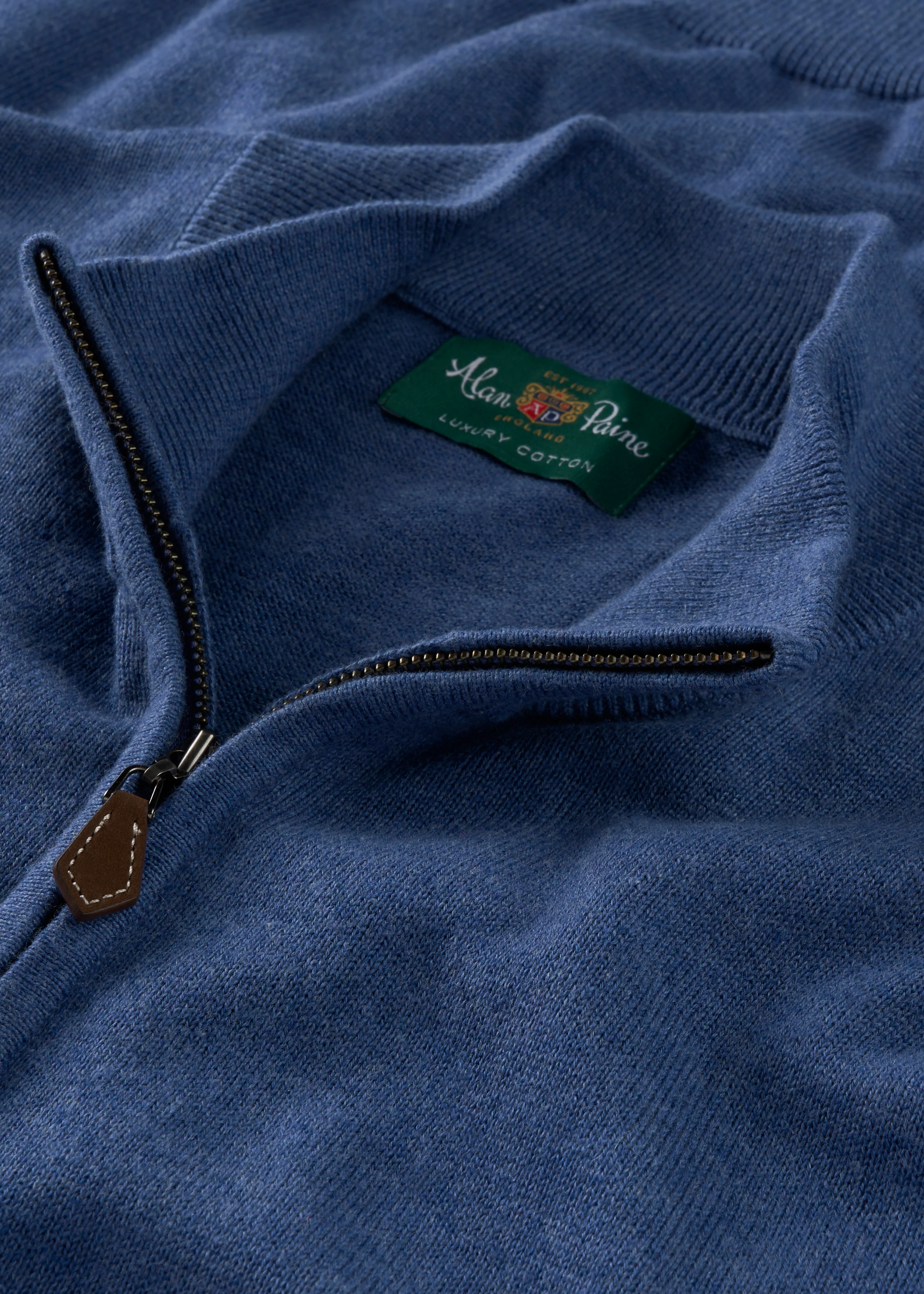 Selhurst Cotton Cashmere 1/4 Zip Jumper In Indigo - Image 3