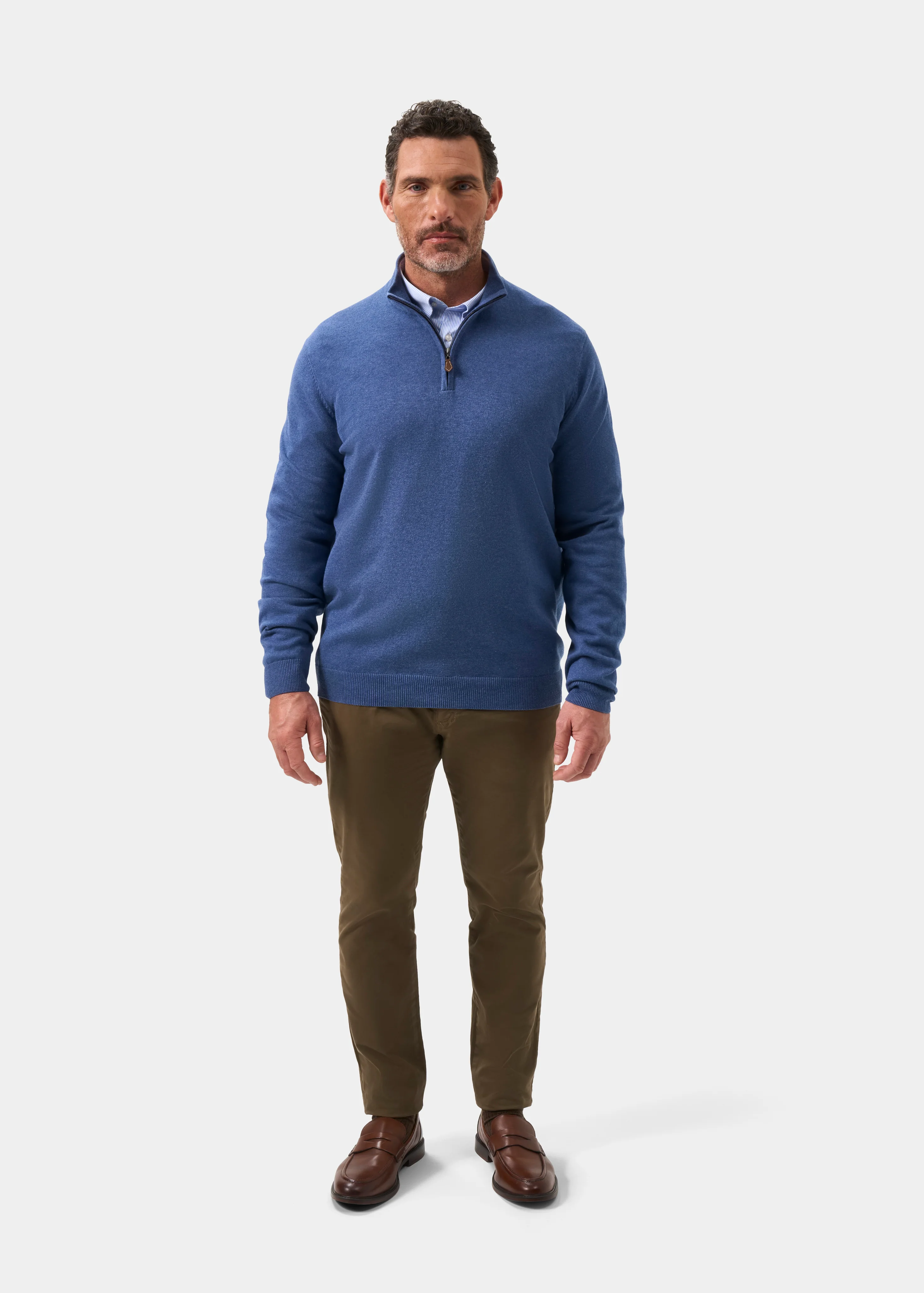 Selhurst Cotton Cashmere 1/4 Zip Jumper In Indigo - Image 4