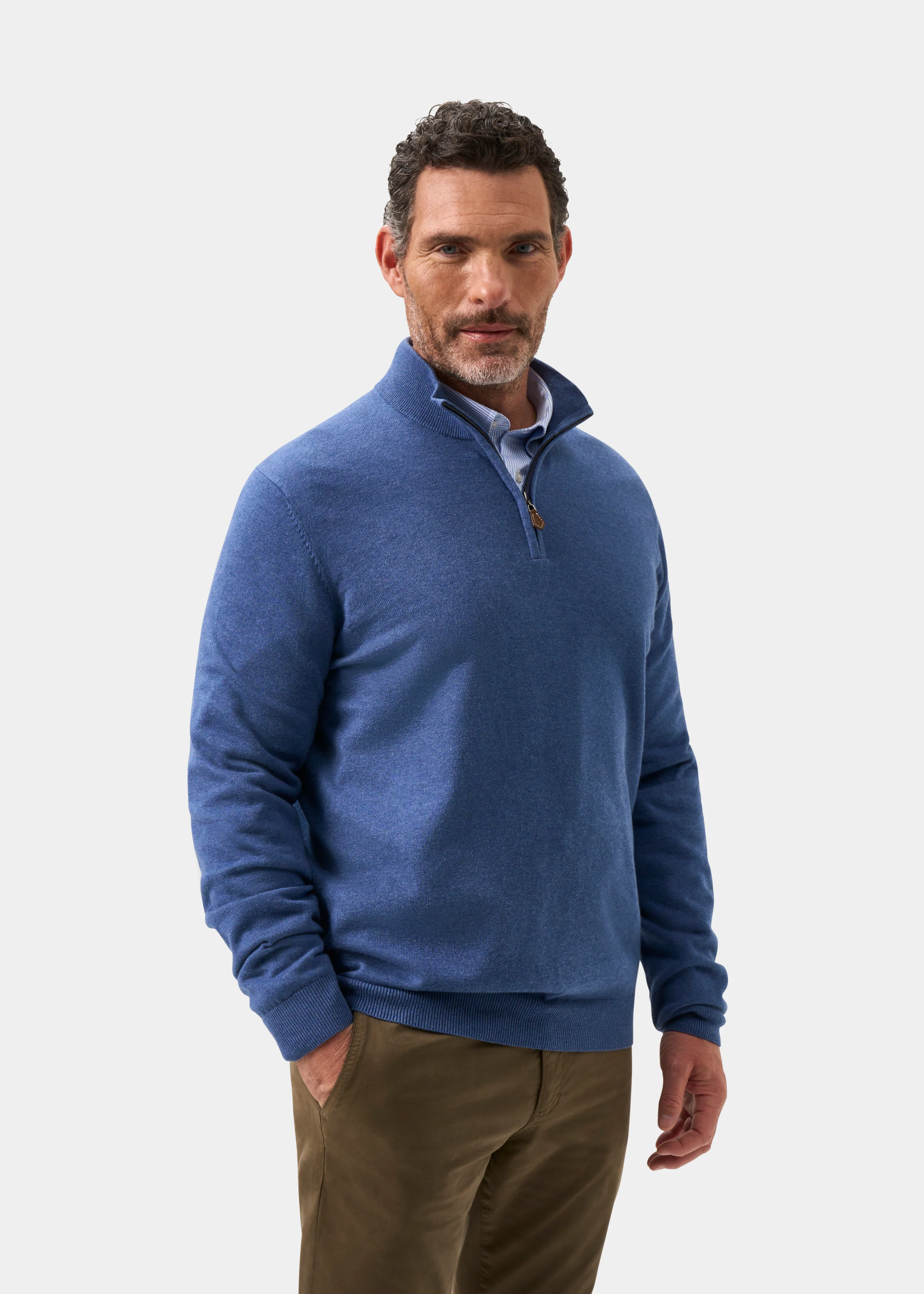 Selhurst Cotton Cashmere 1/4 Zip Jumper In Indigo - Image 6