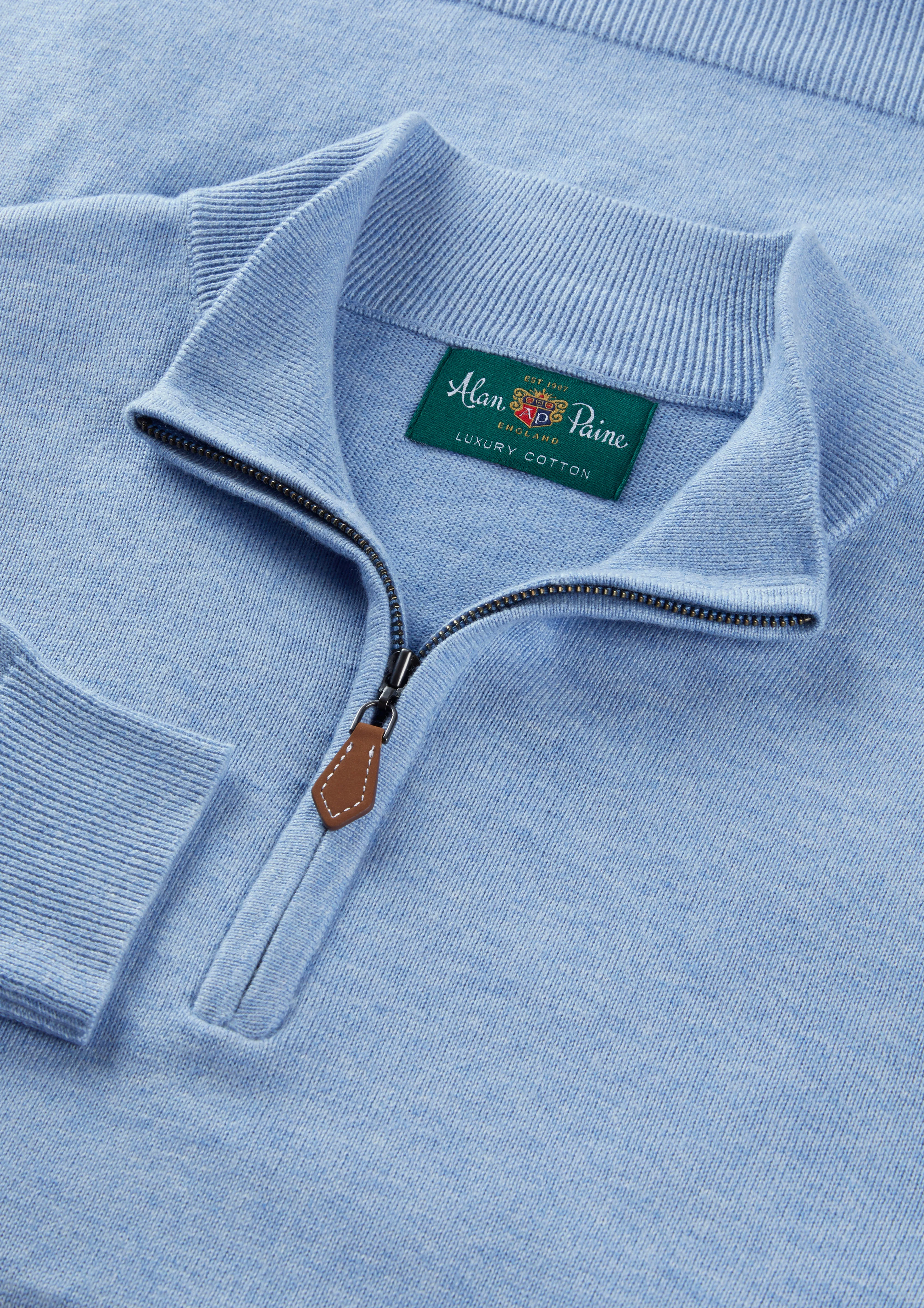 Selhurst Cotton Cashmere 1/4 Zip Jumper In Steel Blue - Image 4