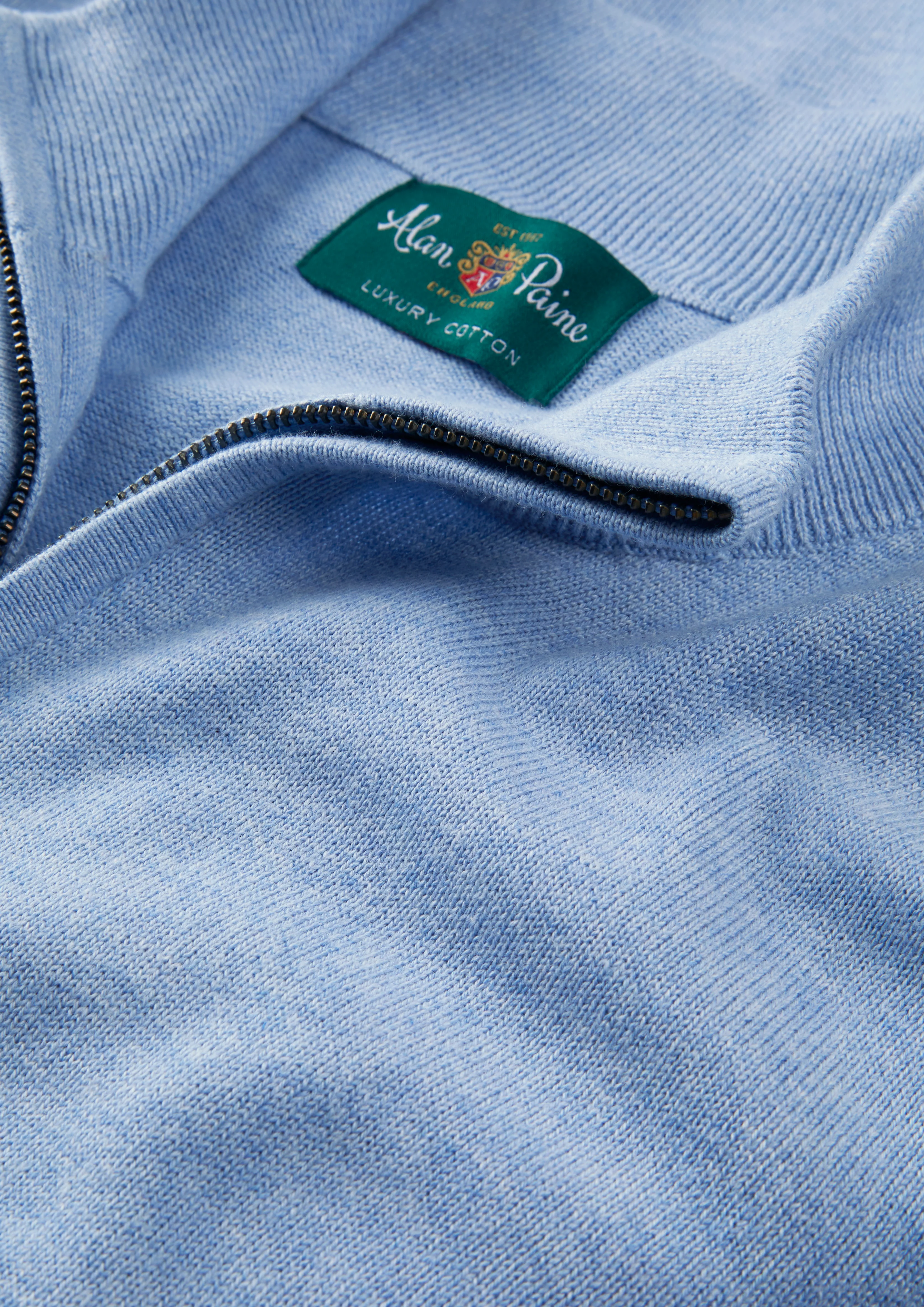 Selhurst Cotton Cashmere 1/4 Zip Jumper In Steel Blue - Image 7
