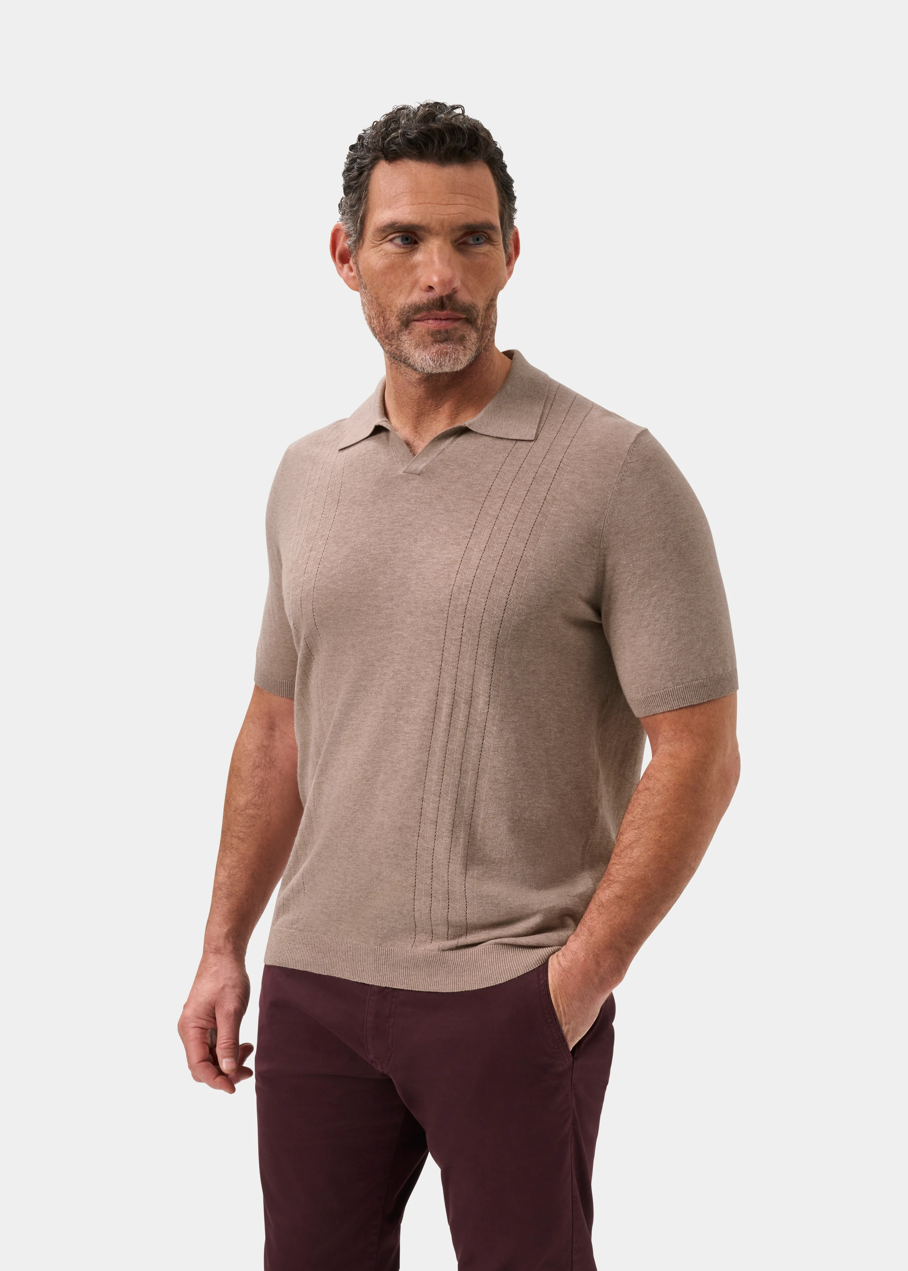 Shipford Men's Short Sleeve Cotton Jumper In Coffee - Image 6