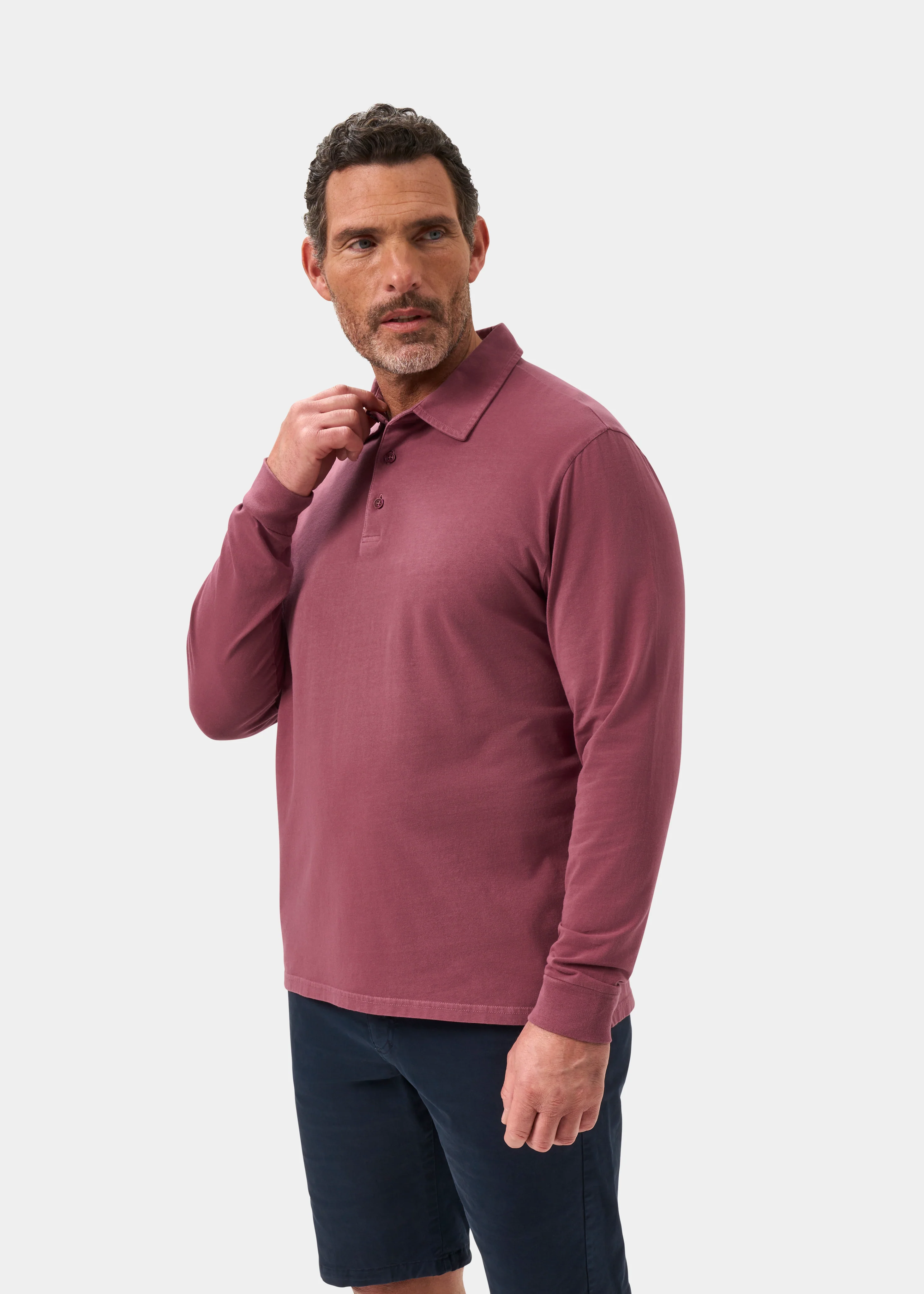 Storwood Long Sleeve Polo Shirt In Claret - Image 6