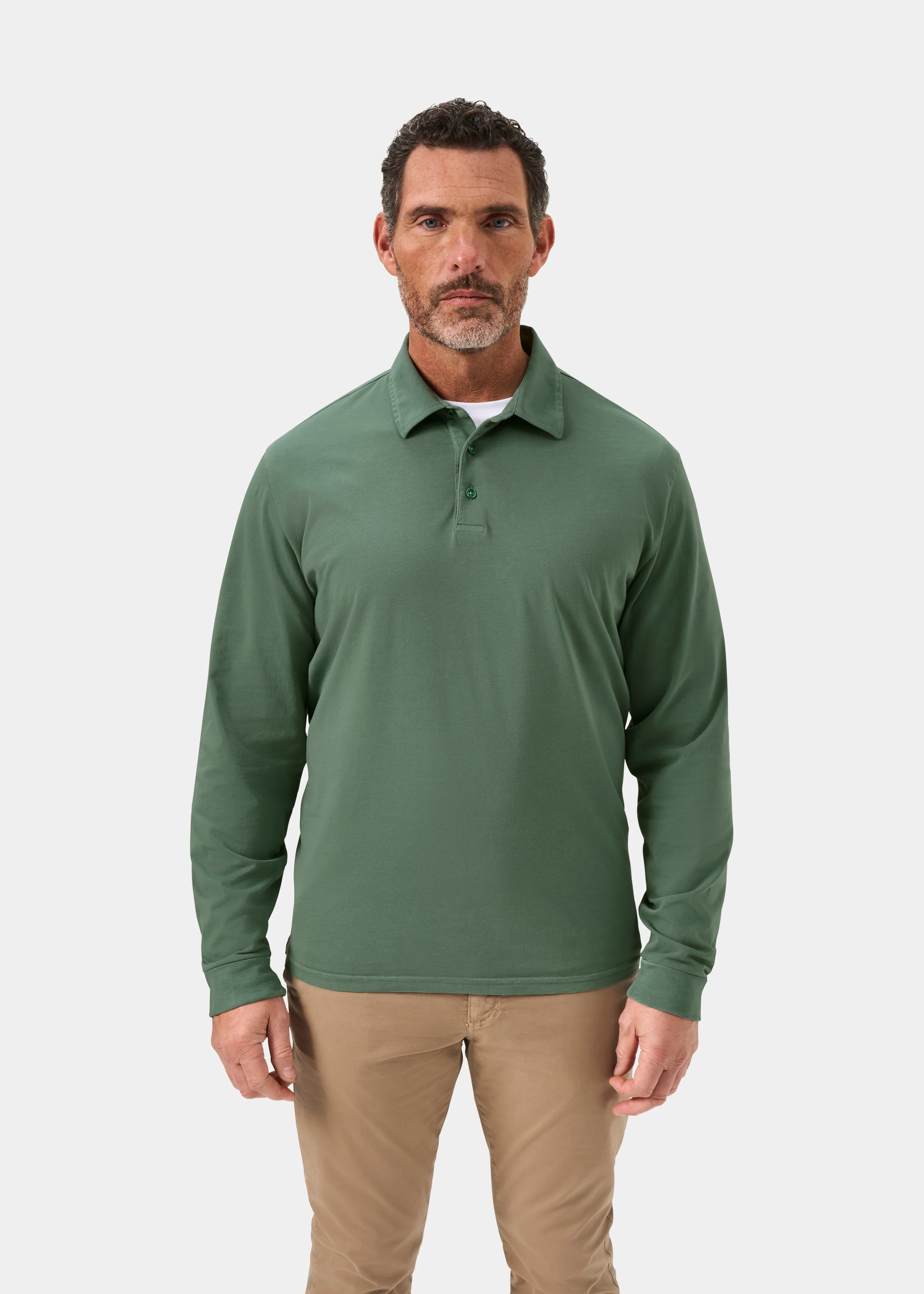Storwood Long Sleeve Polo Shirt In Pine - Image 2