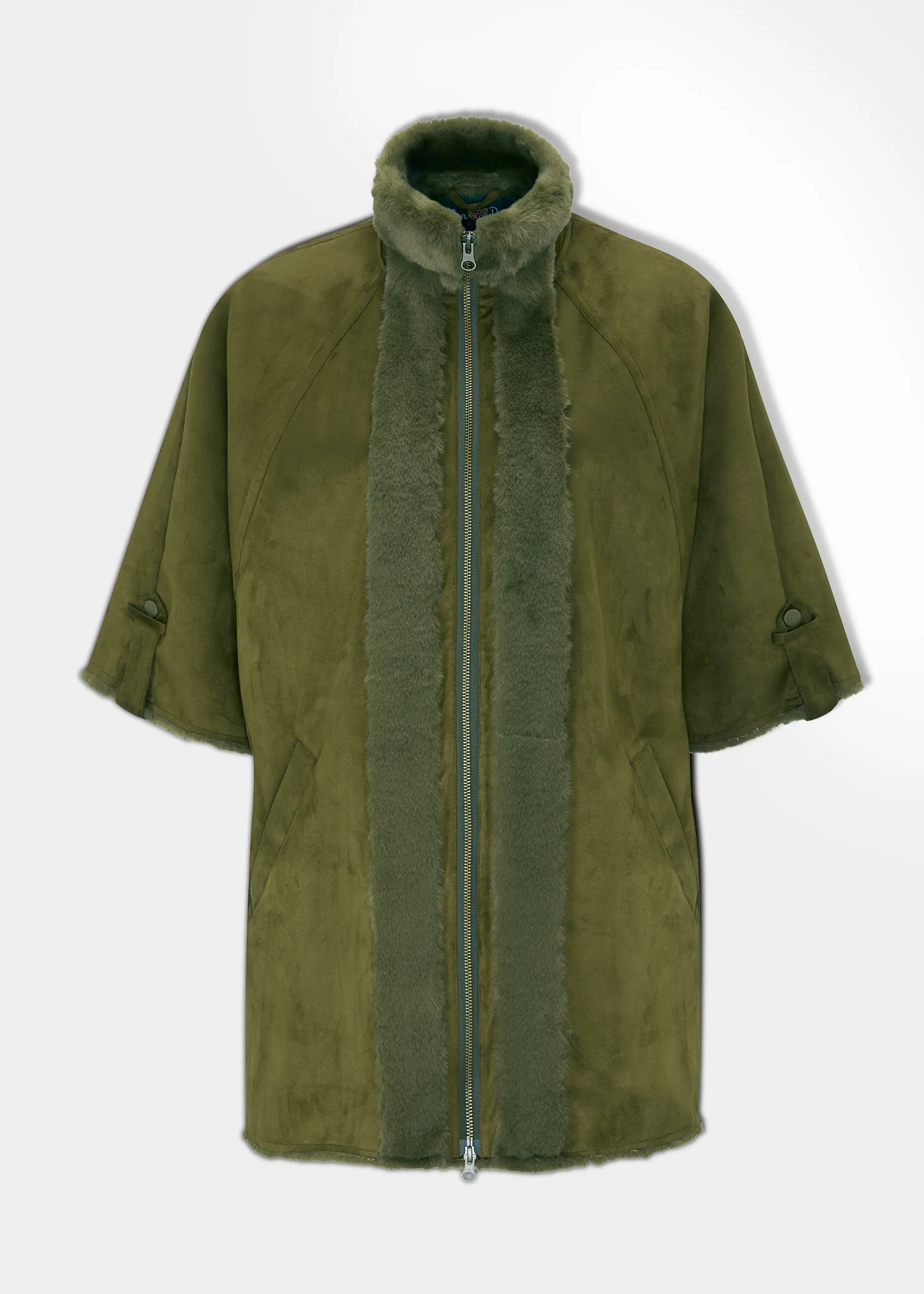 Surrey Ladies Wool & Faux Fur Water Repellent Cape in Olive  -  Regular Fit