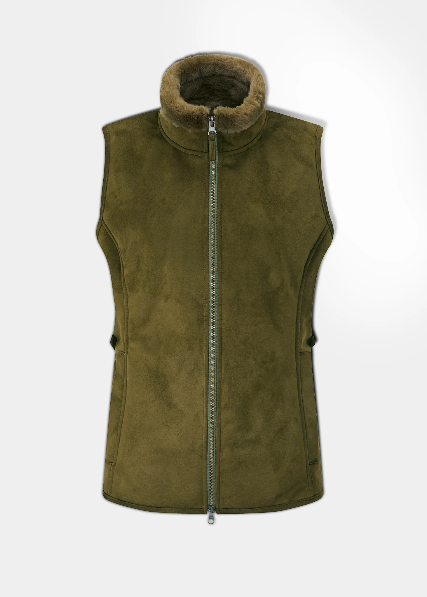 Surrey Ladies Water Repellent Faux Fur Lined Gilet in Olive  -  Regular Fit