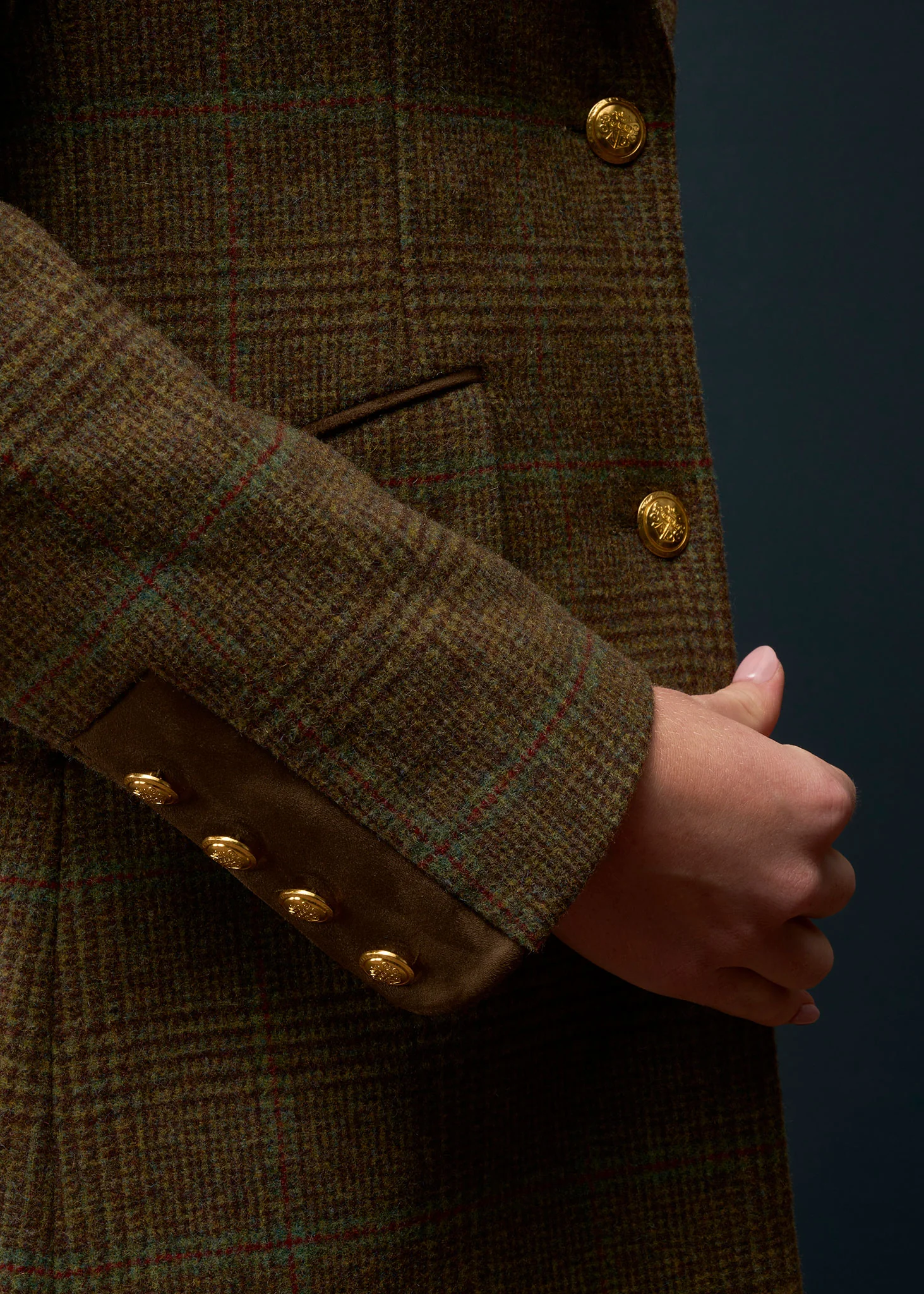 Surrey Ladies Tweed Water Repellent Mid-Thigh Coat in Marsh  -  Regular Fit - Image 5