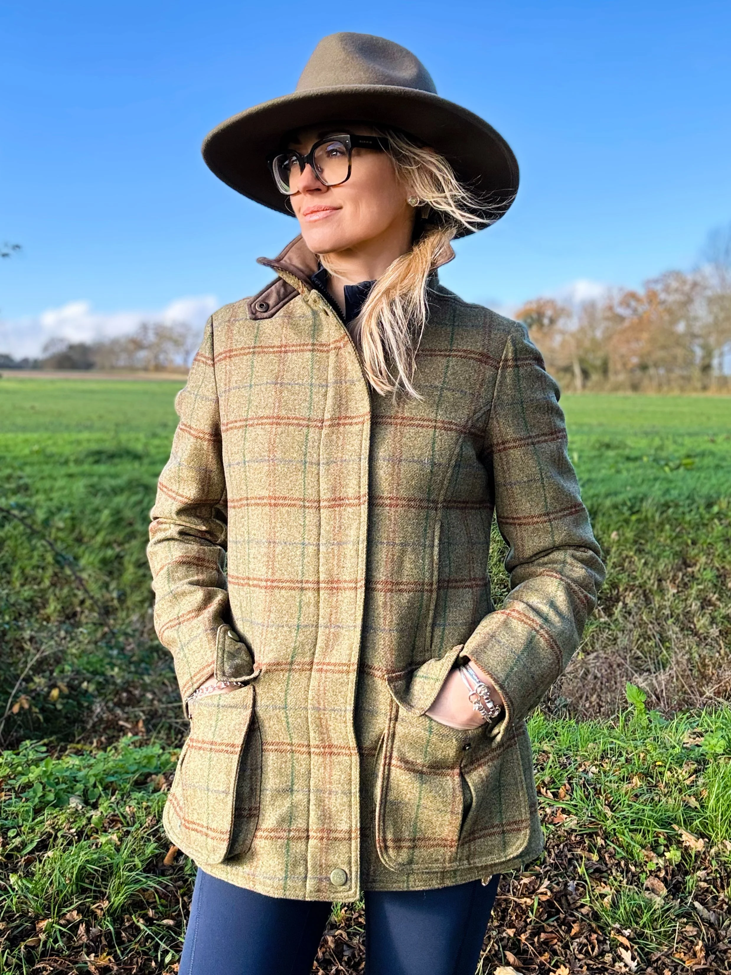 Surrey Ladies Tweed Water Repellent Coat in Clover  -  Regular Fit - Image 3