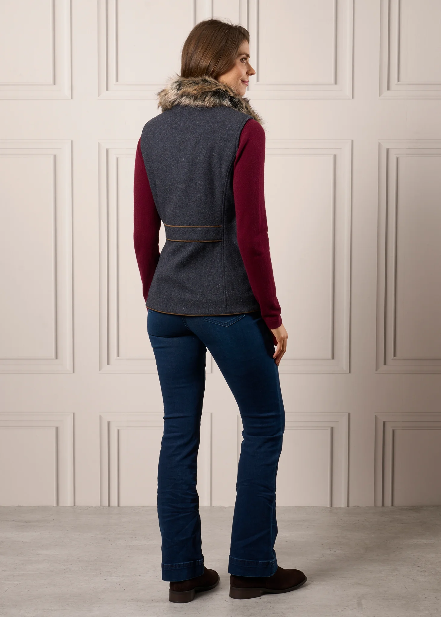 Surrey Ladies Tweed Water Repellent Gilet in Blue  -  Regular Fit - Image 6