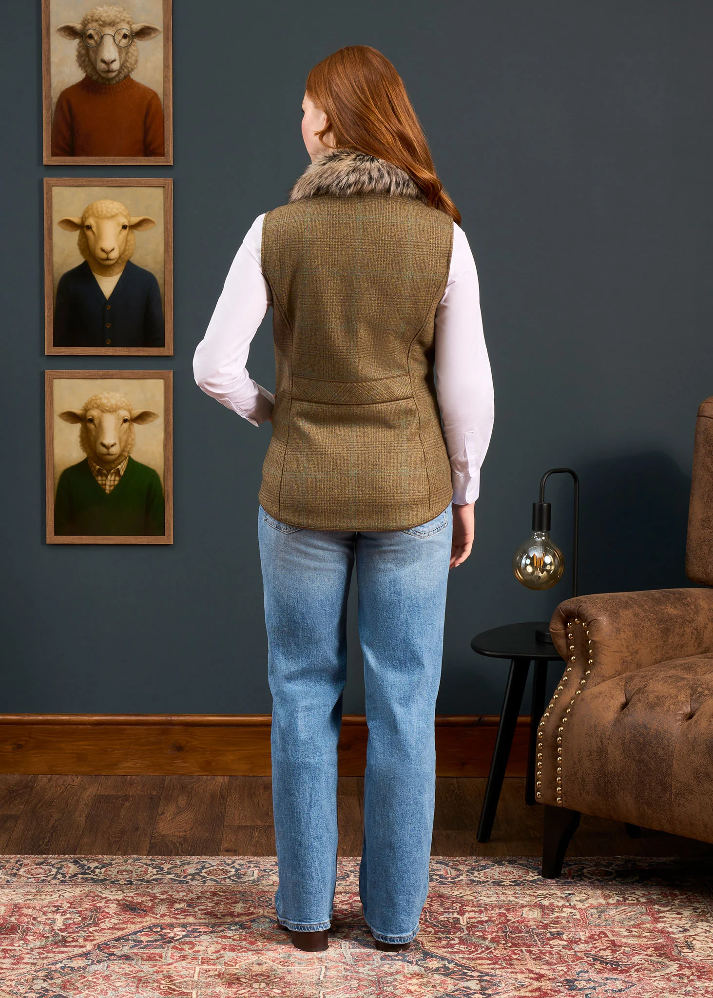 Surrey Ladies Tweed Water Repellent Gilet in Marsh  -  Regular Fit - Image 3