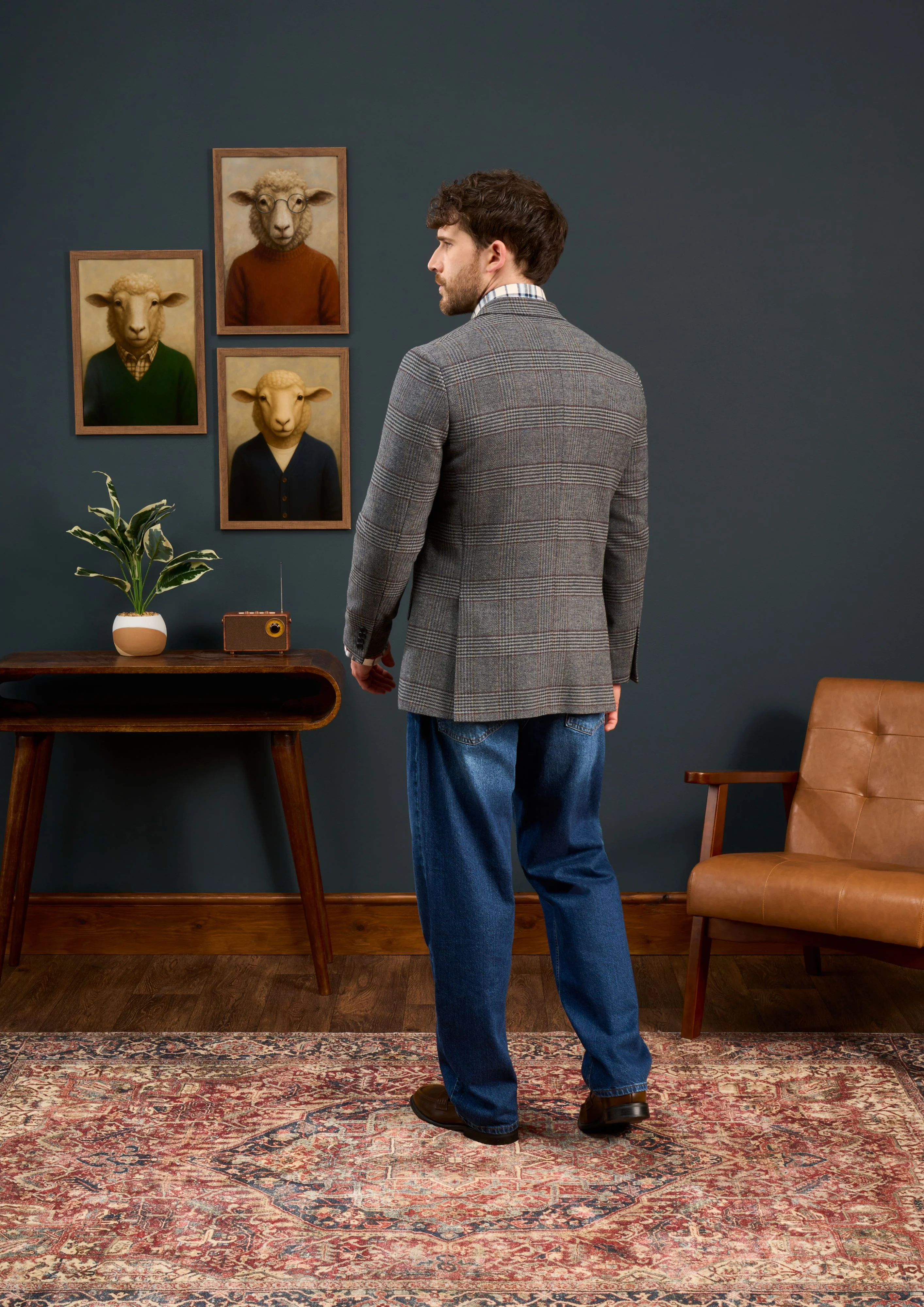 Surrey Men's Tweed Water Repellent Lined Blazer in Blue Check  -  Regular Fit - Image 6