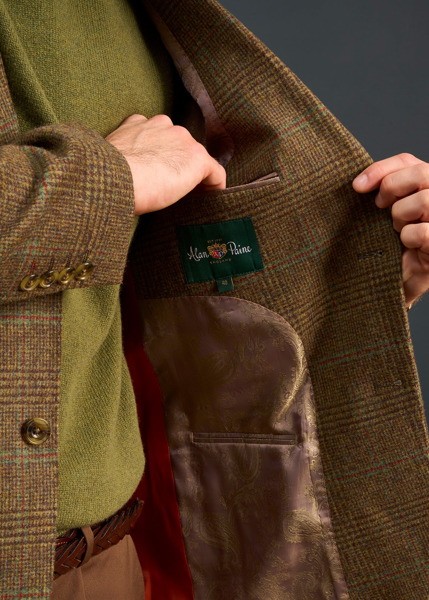 Surrey Men's Tweed Water Repellent Lined Blazer in Marsh  -  Regular Fit - Image 4