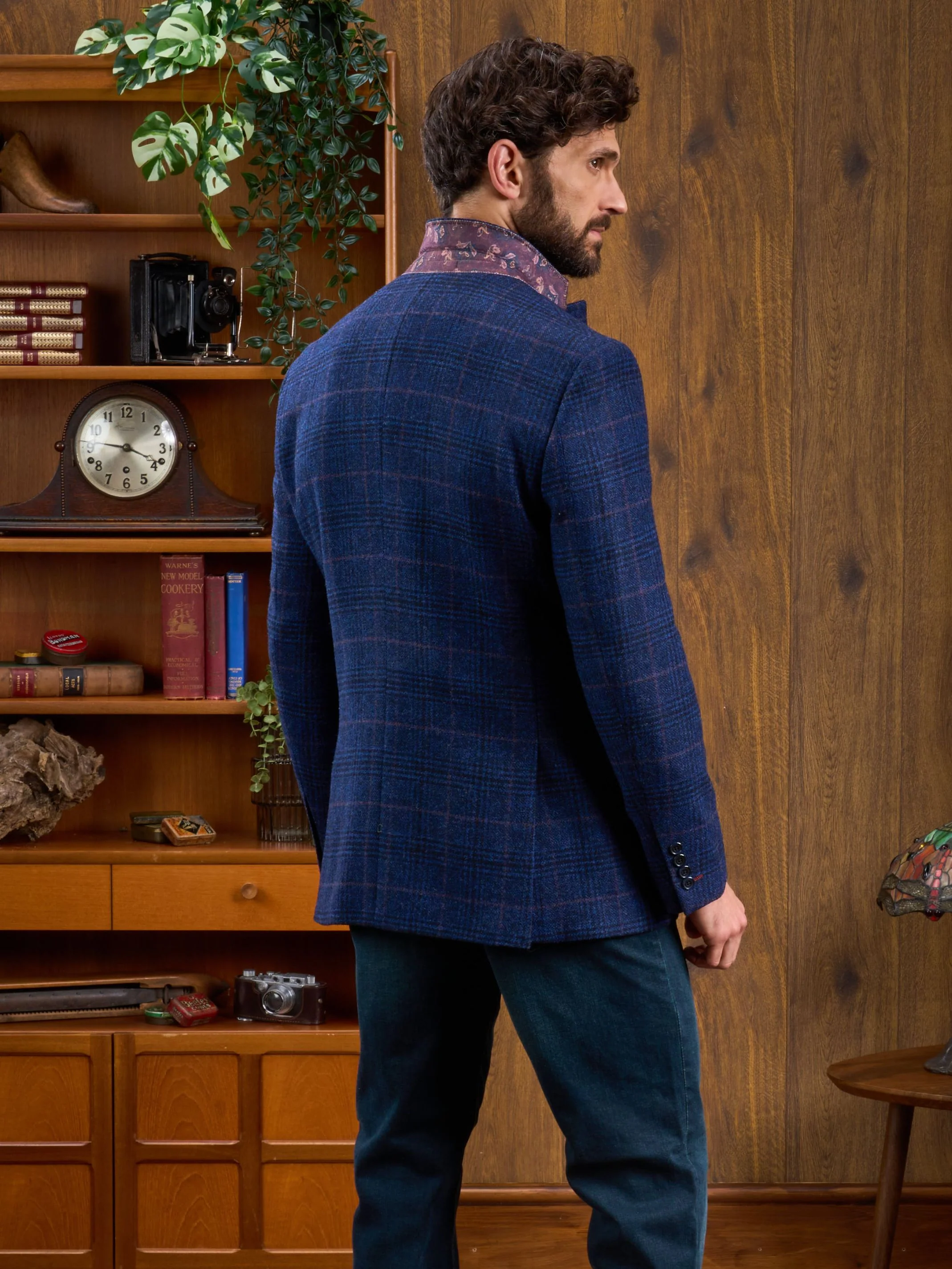 Surrey Tweed Lined Blazer In Navy Check - Regular Fit - Image 4