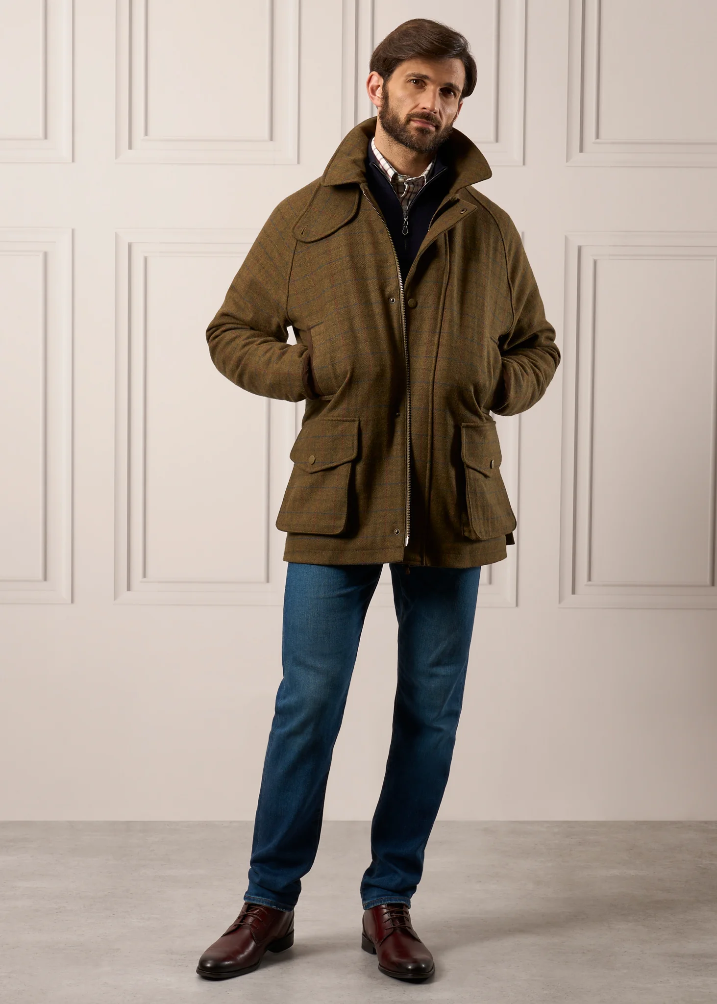 Surrey Men's Tweed Waterproof Coat in Moor  -  Shooting Fit - Image 3