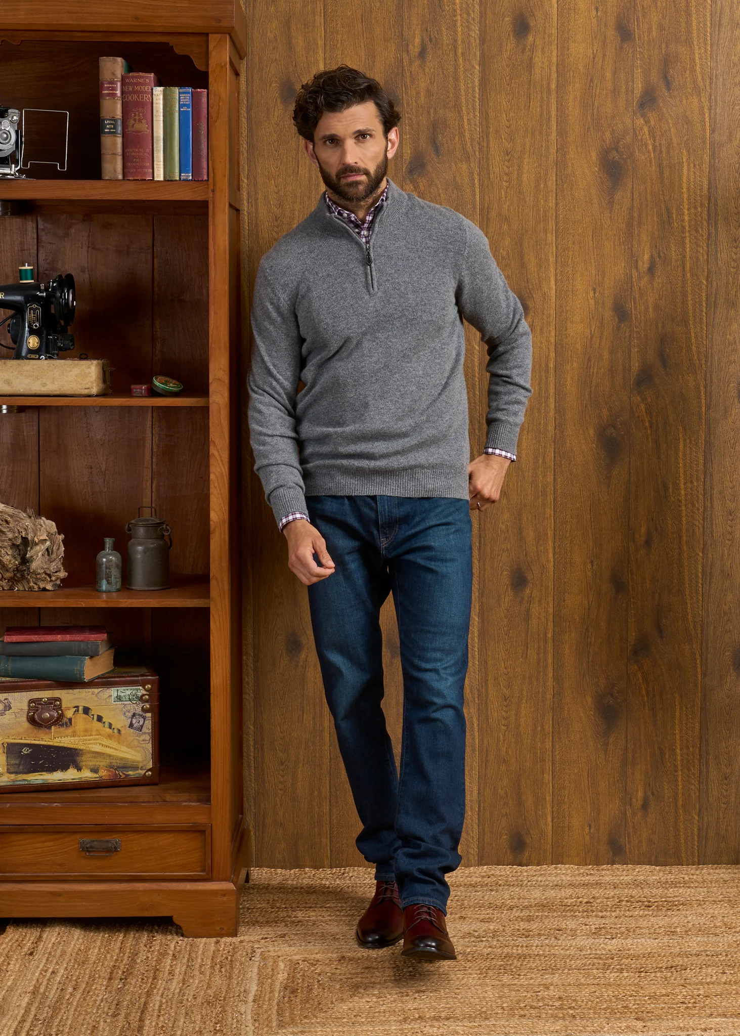 Sutherland Lambswool 1/4 Zip Jumper in Grey Mix - Regular Fit - Image 4