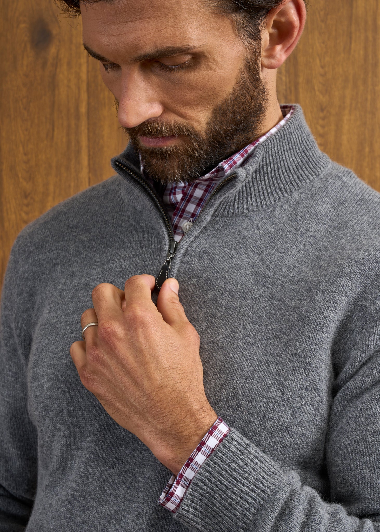 Sutherland Lambswool 1/4 Zip Jumper in Grey Mix - Regular Fit - Image 6