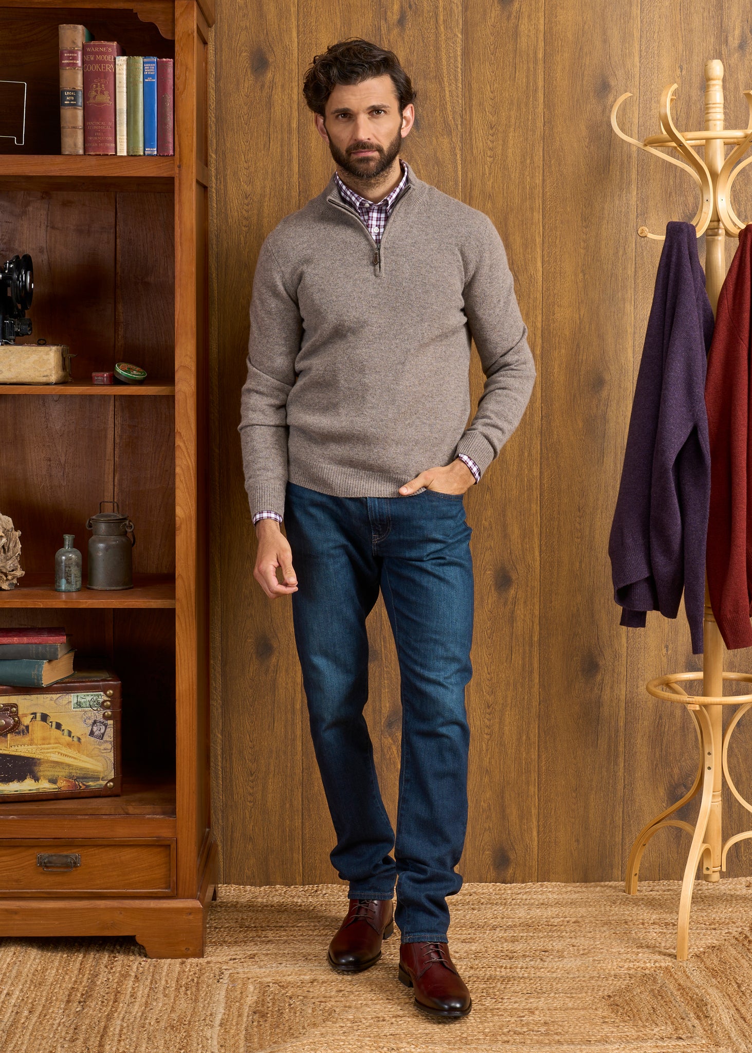 Sutherland Lambswool 1/4 Zip Jumper in Vole - Regular Fit - Image 2
