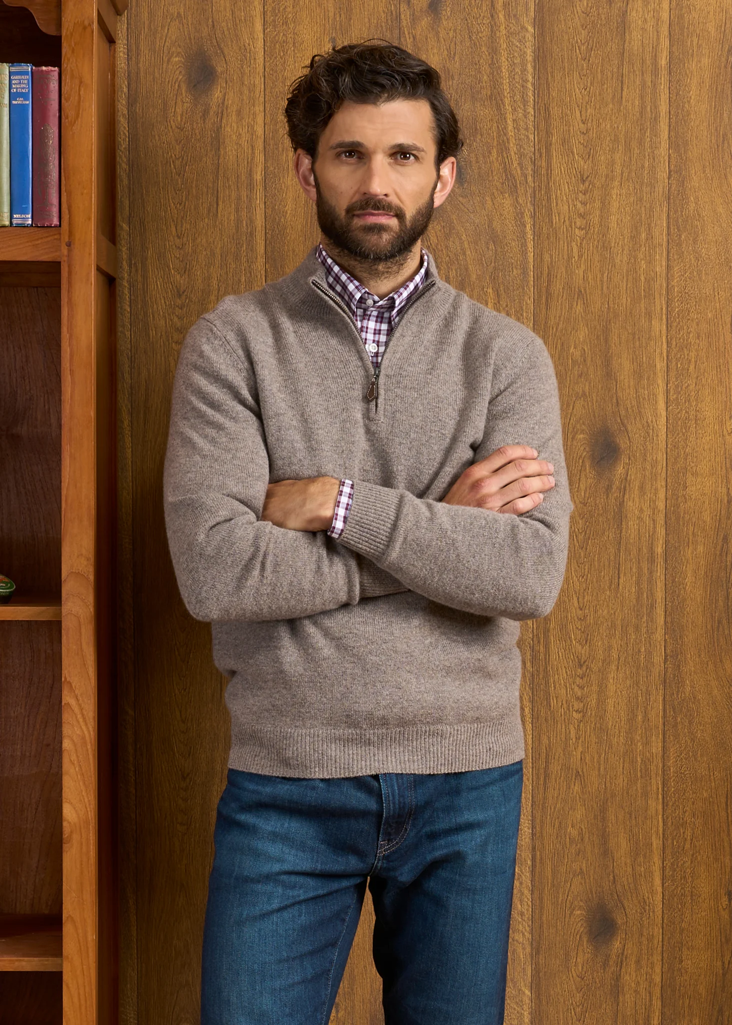 Sutherland Lambswool 1/4 Zip Jumper in Vole - Regular Fit - Image 3