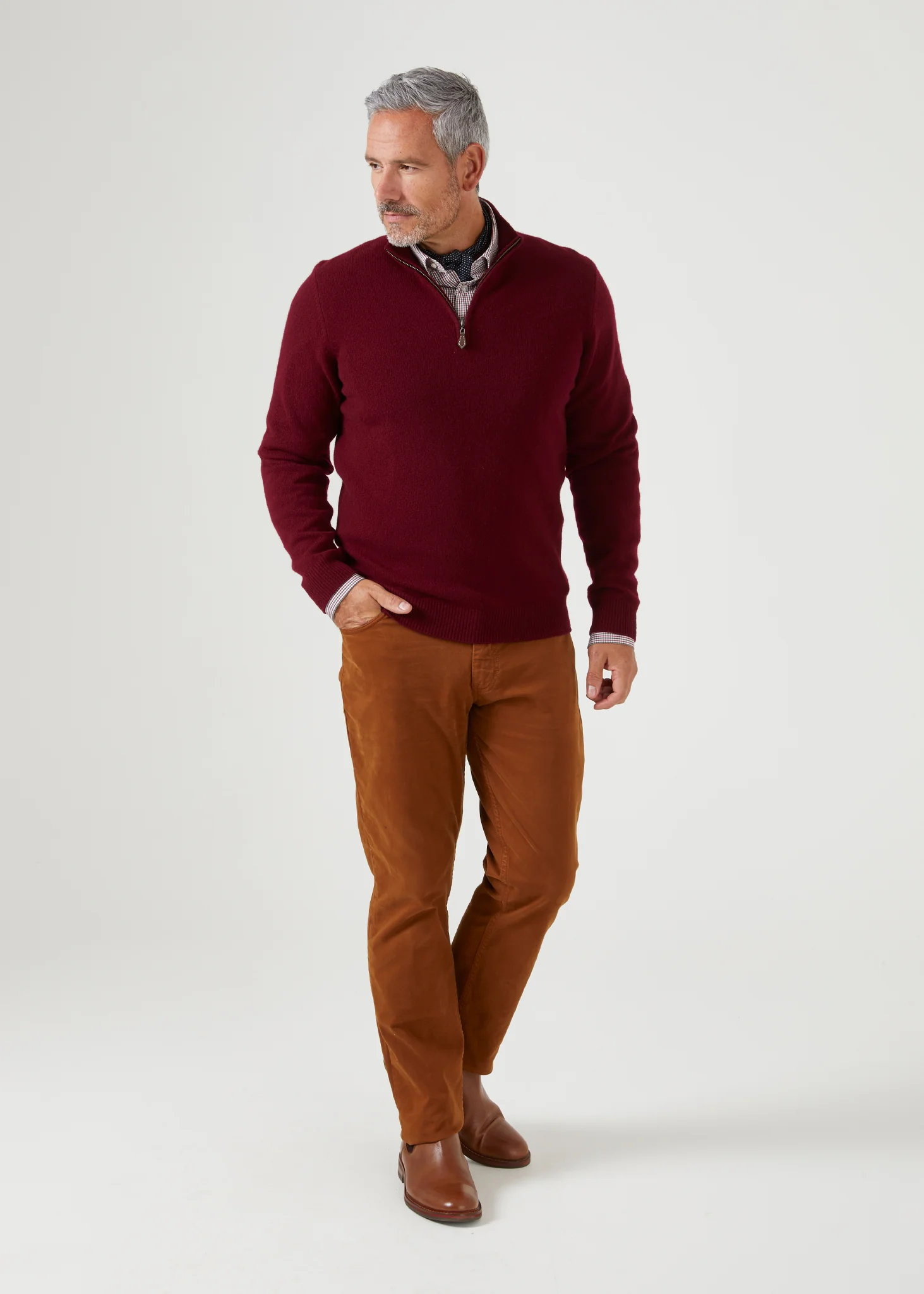 Sutherland Lambswool 1/4 Zip Jumper in Bordeaux - Regular Fit - Image 3