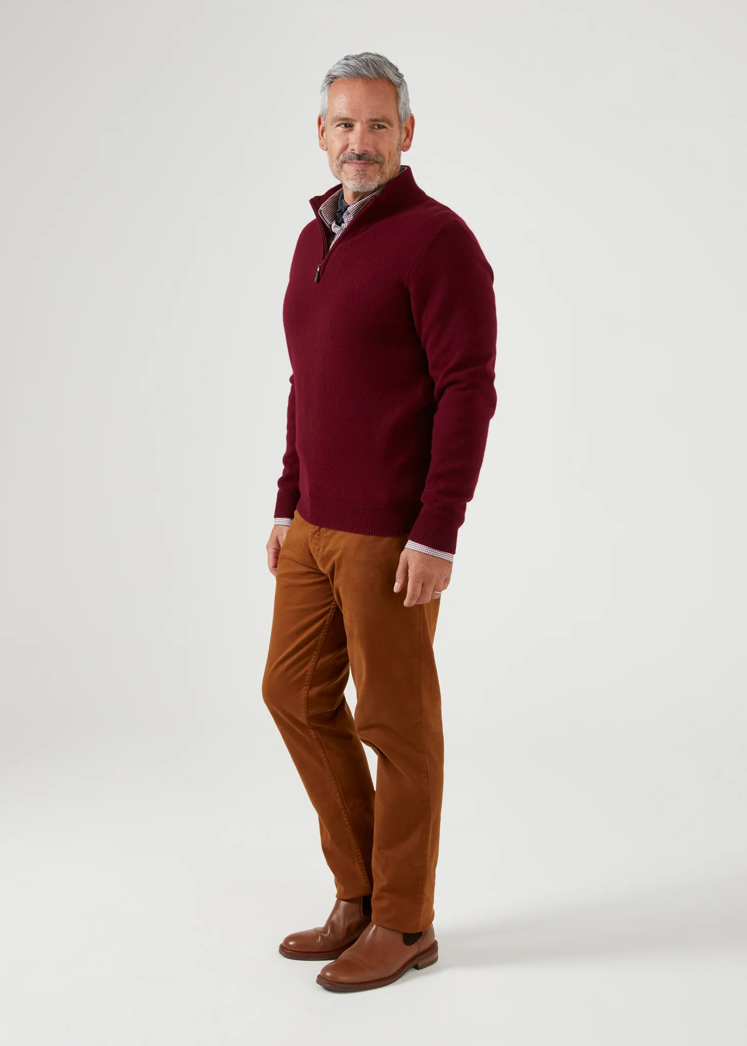 Sutherland Lambswool 1/4 Zip Jumper in Bordeaux - Regular Fit - Image 4