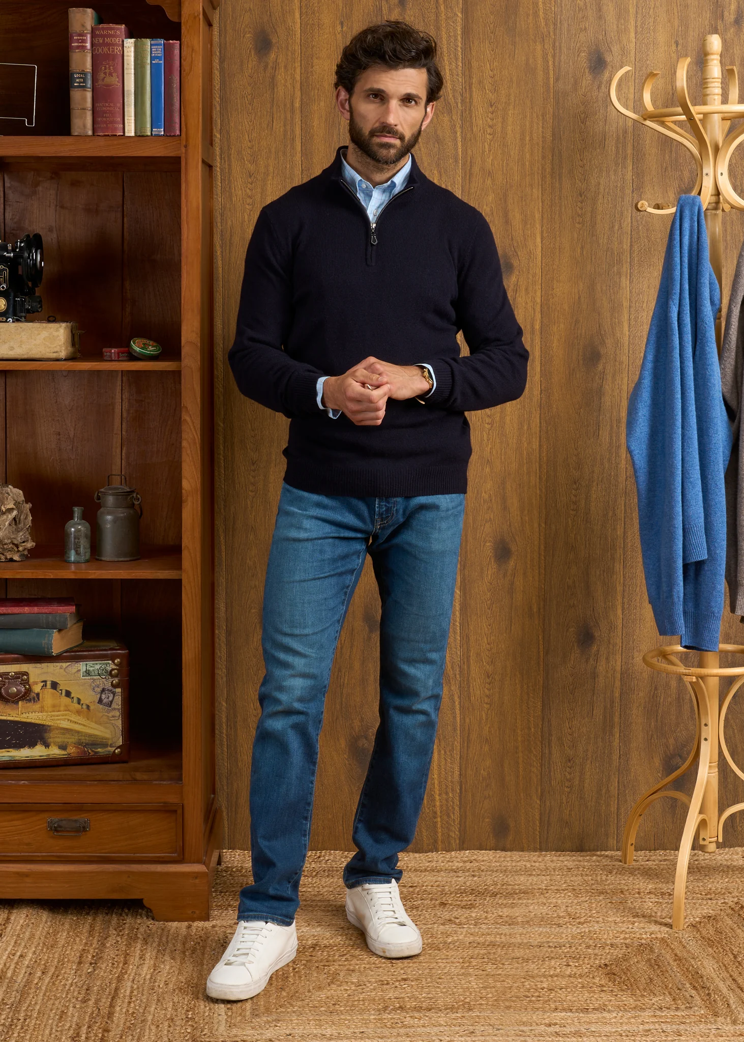 Sutherland Lambswool 1/4 Zip Jumper in Navy - Regular Fit - Image 2