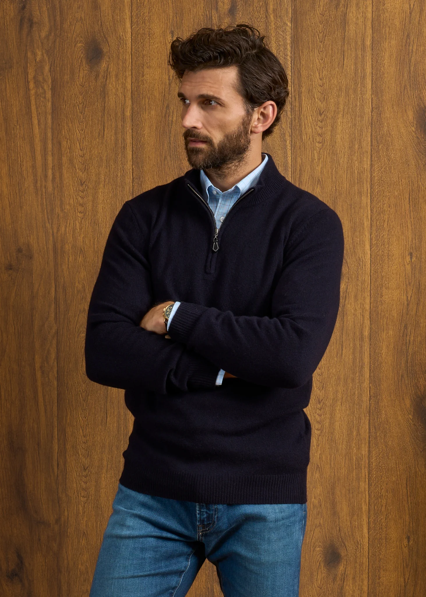 Sutherland Lambswool 1/4 Zip Jumper in Navy - Regular Fit - Image 3