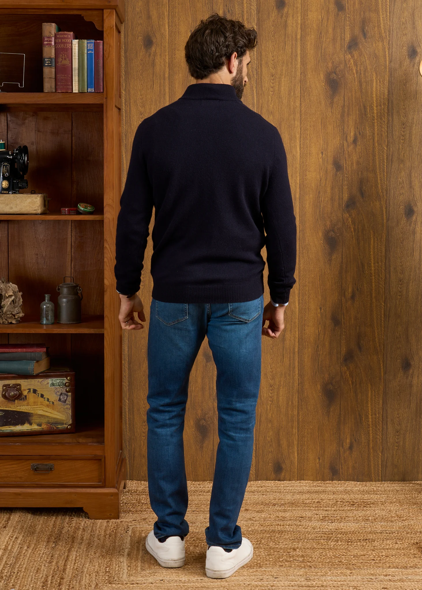 Sutherland Lambswool 1/4 Zip Jumper in Navy - Regular Fit - Image 5