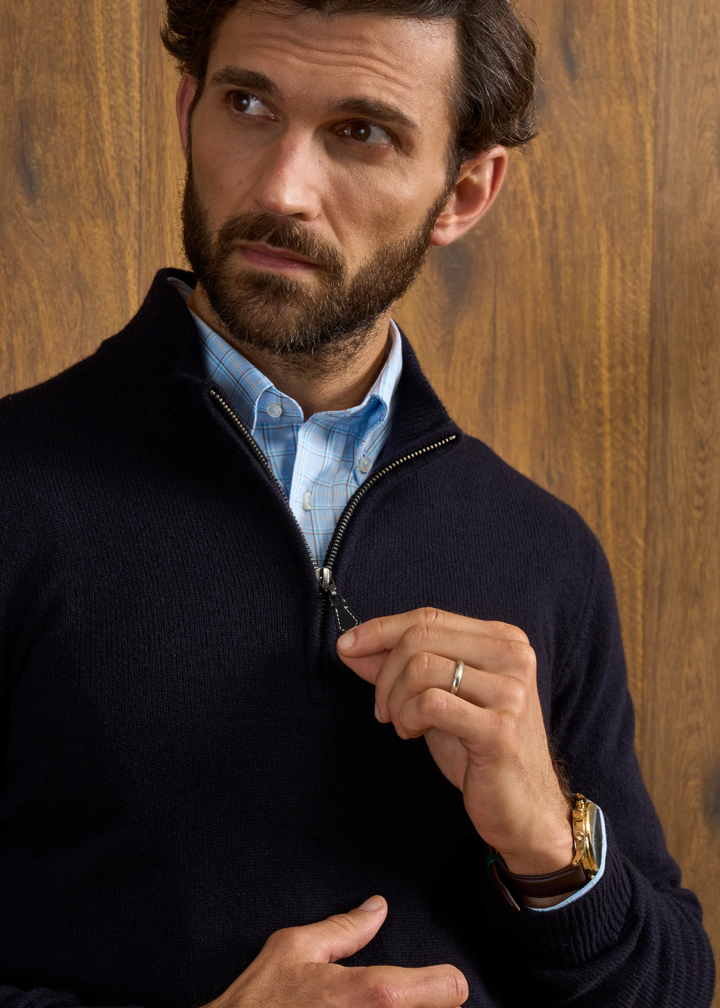 Sutherland Lambswool 1/4 Zip Jumper in Navy - Regular Fit - Image 6