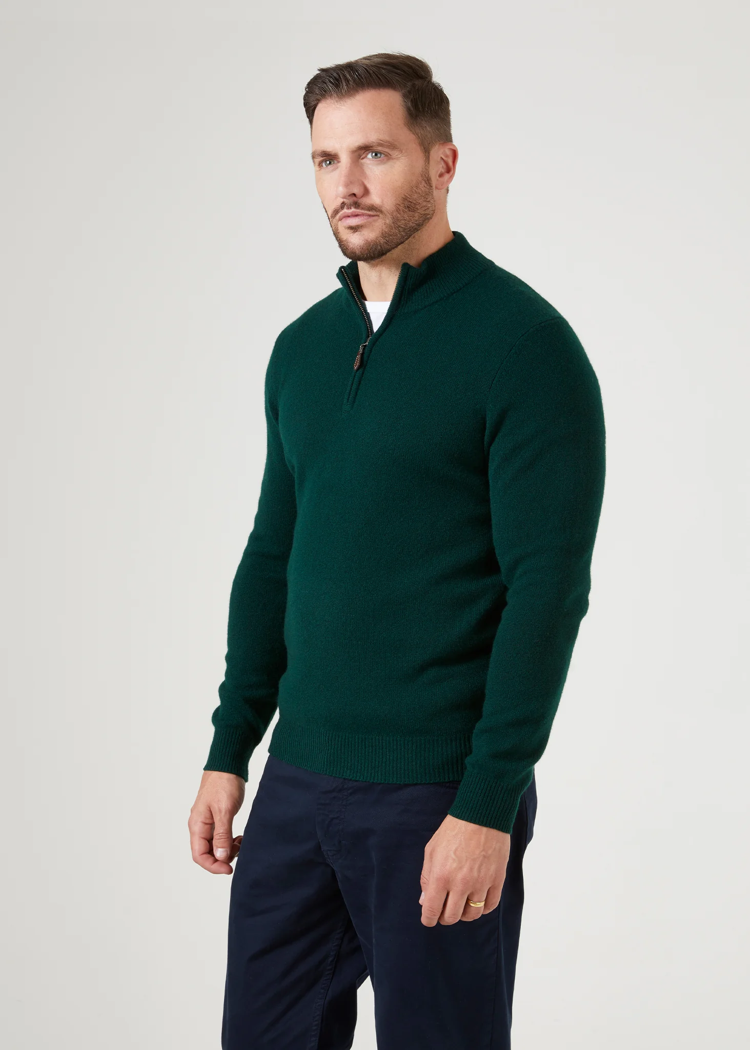 Sutherland Lambswool 1/4 Zip Jumper in Tartan Green - Regular Fit - Image 3