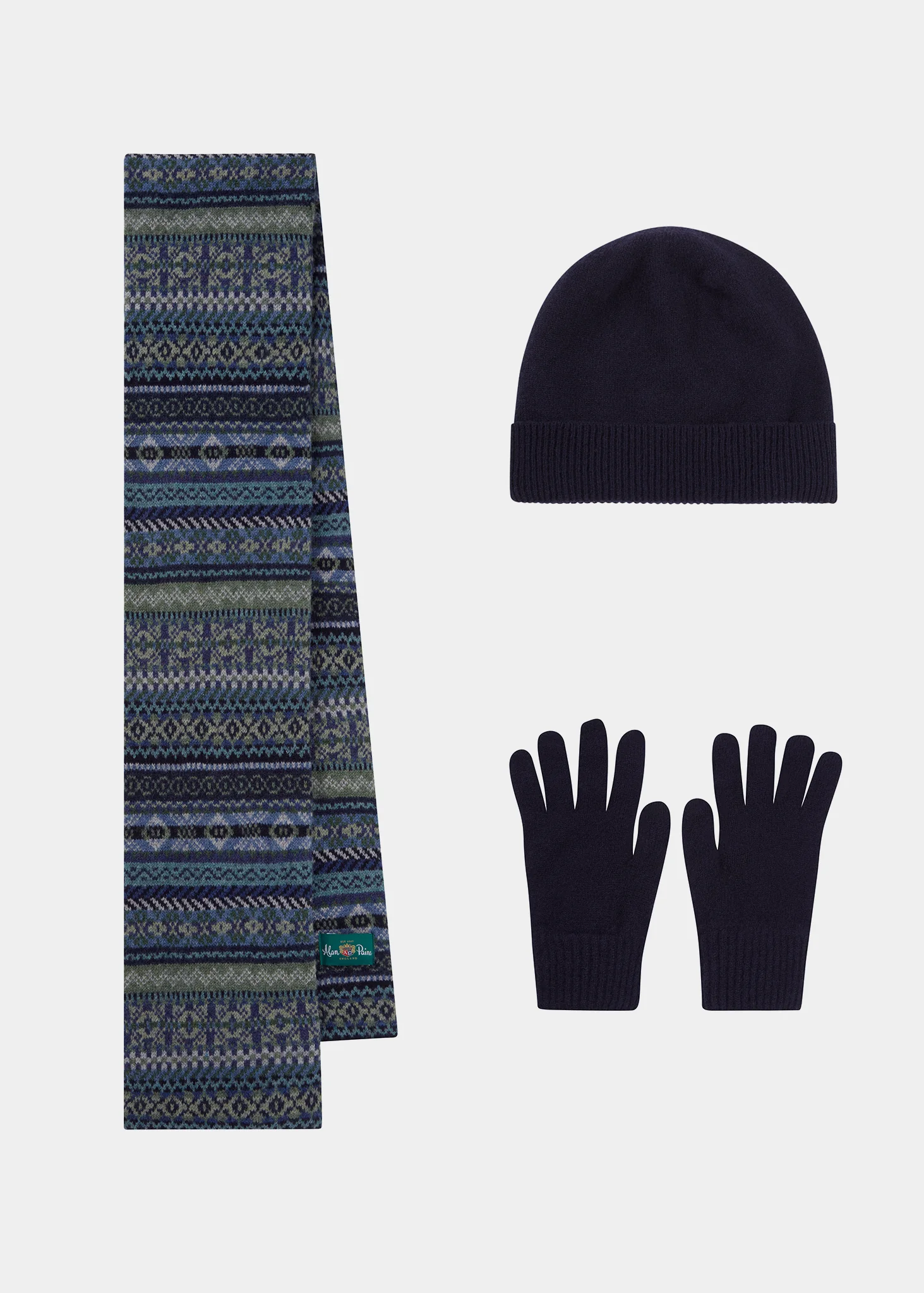 Tideswell Men's Knitted Wool Hat, Scarf and Glove Set In Navy - Image 3