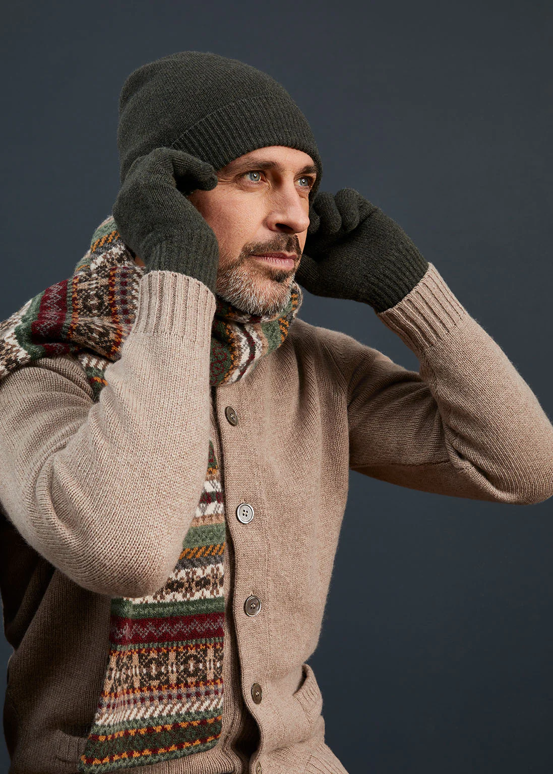 Tideswell Men's Knitted Wool Hat, Scarf and Glove Set In Seaweed - Image 2