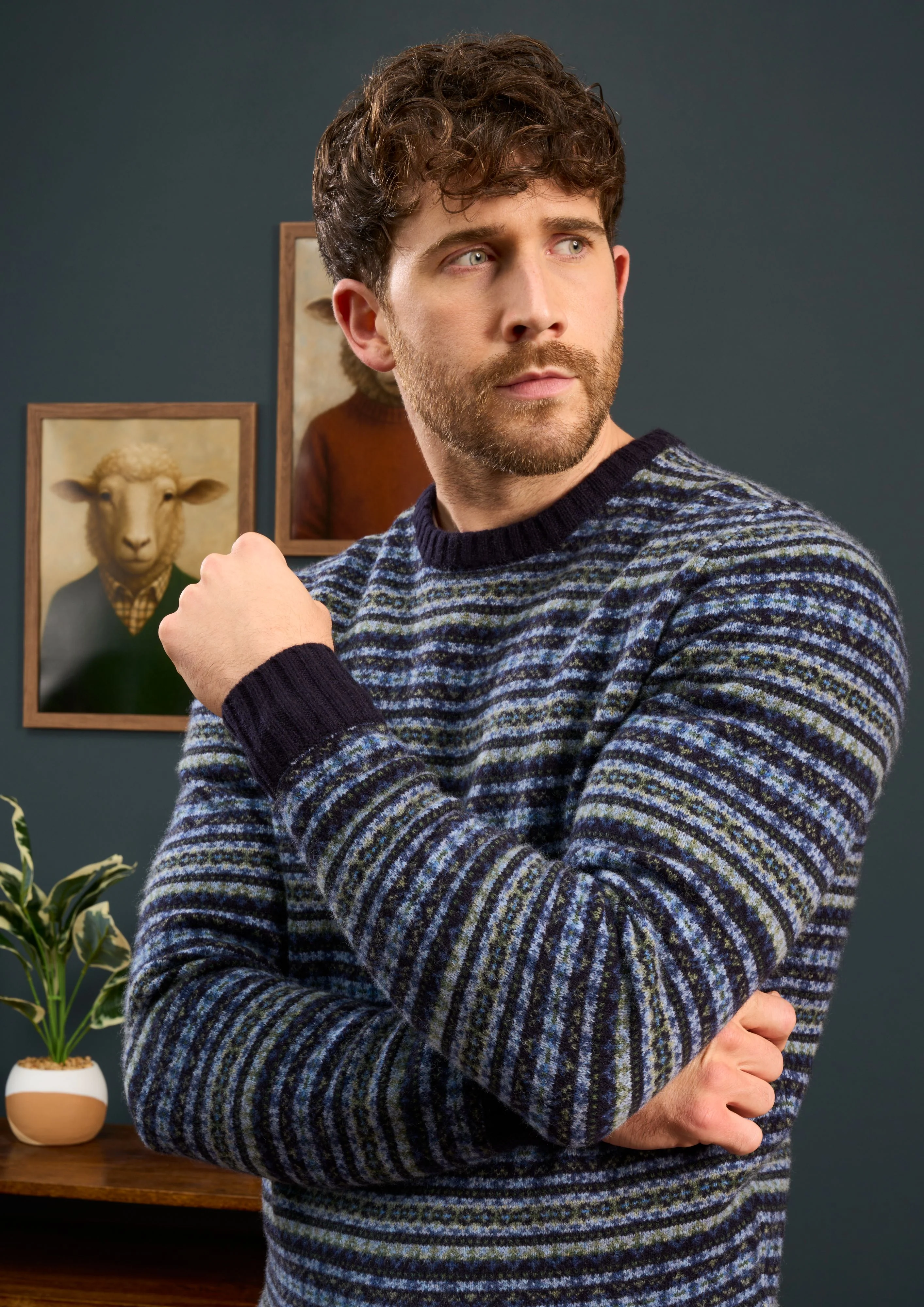 Towthorpe Men's Lambswool Fairisle Navy Jumper - Regular Fit - Image 2