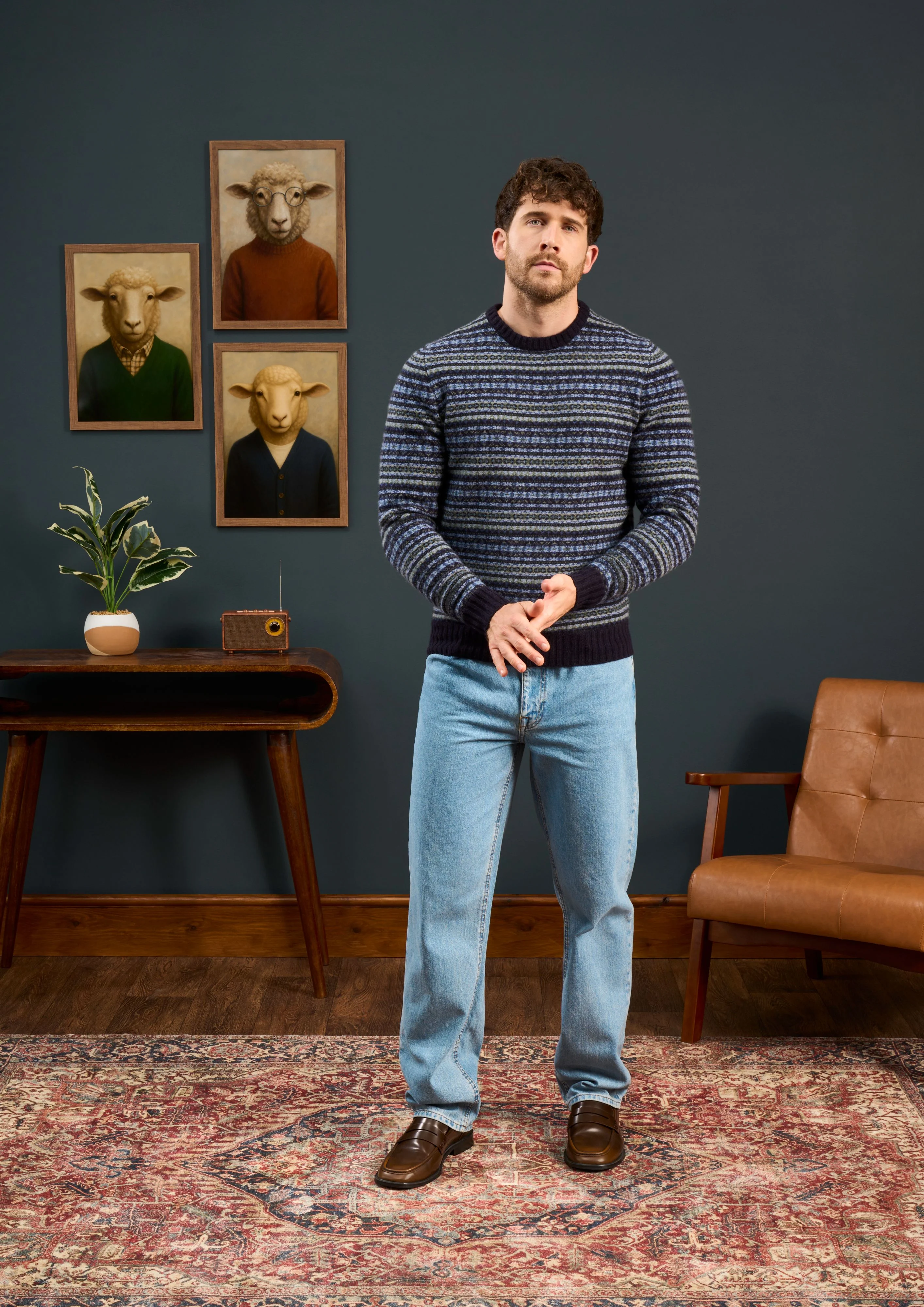 Towthorpe Men's Lambswool Fairisle Navy Jumper - Regular Fit - Image 3