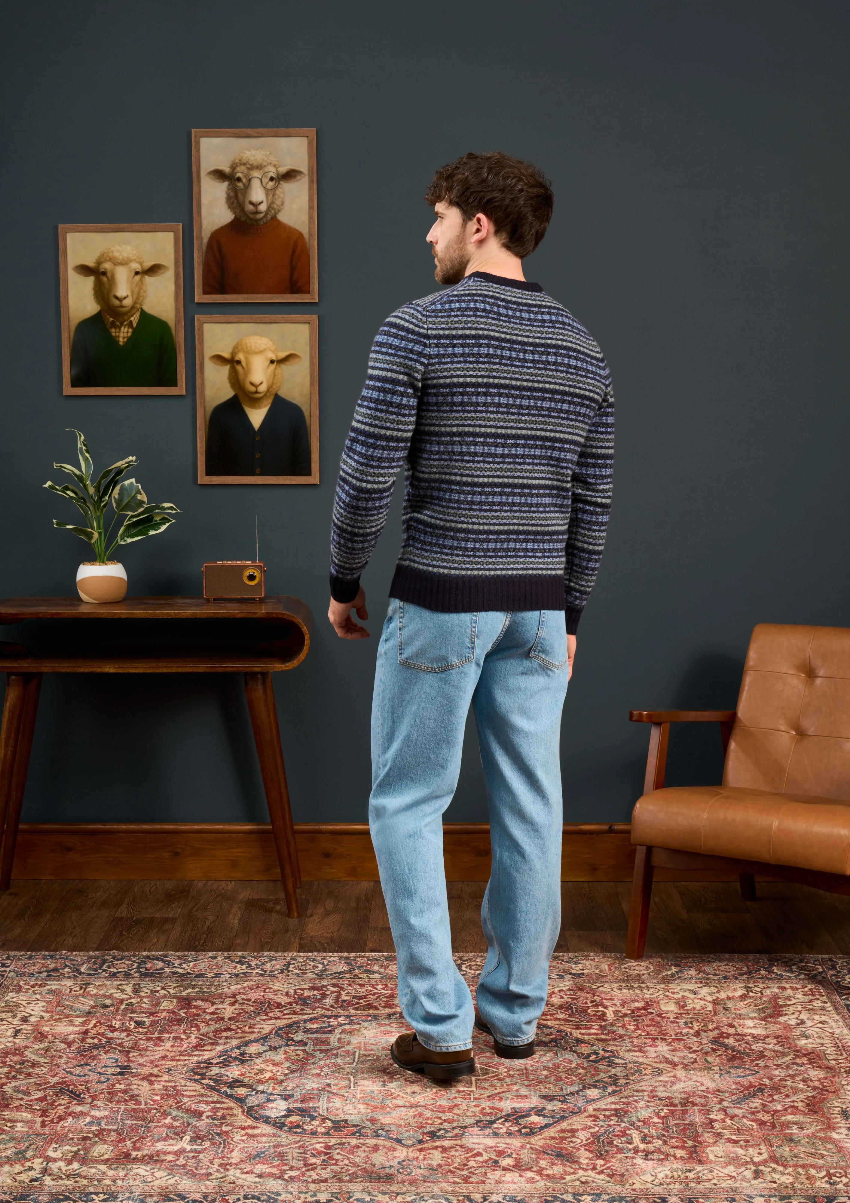 Towthorpe Men's Lambswool Fairisle Navy Jumper - Regular Fit - Image 5