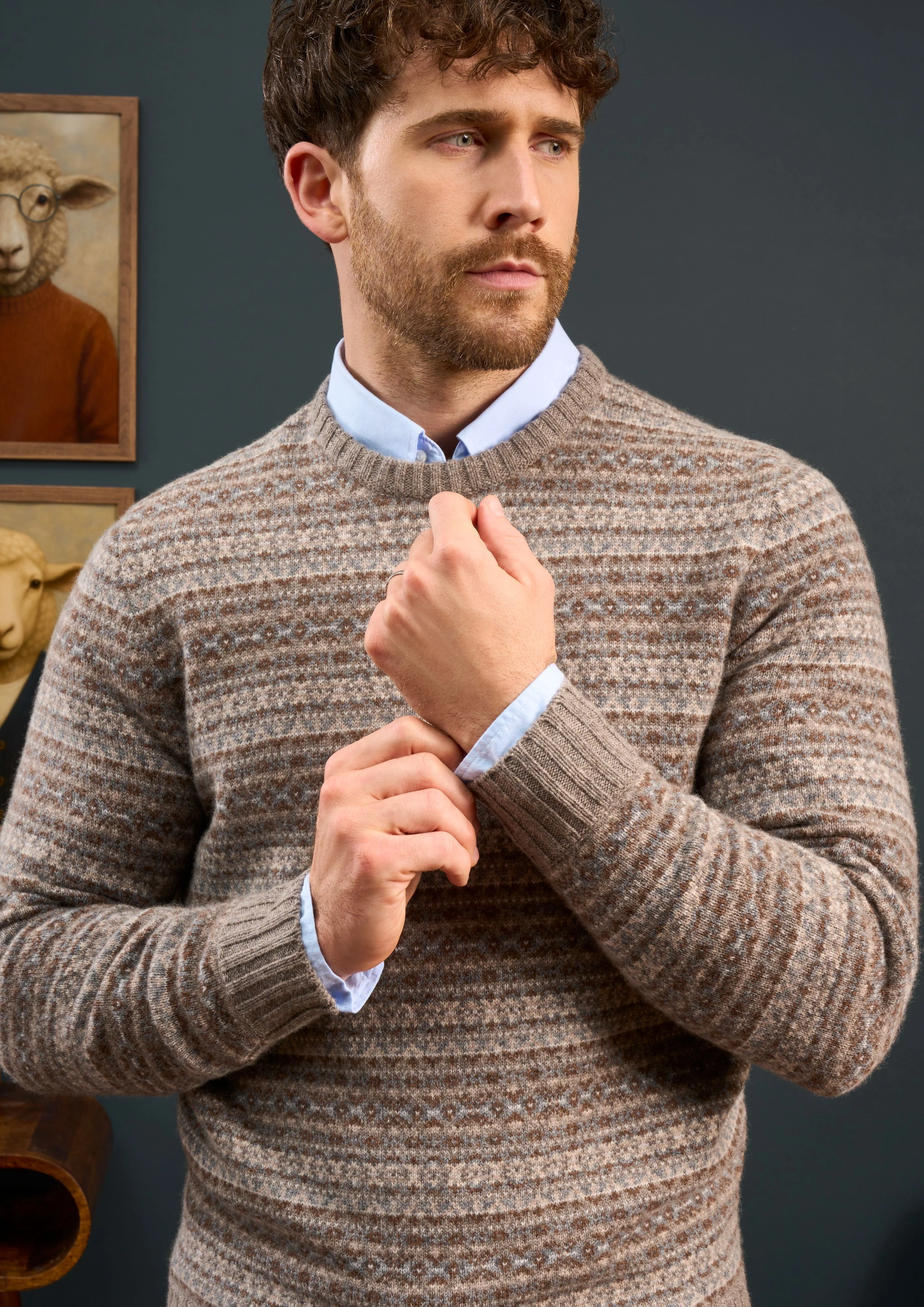 Towthorpe Men's Lambswool Fairisle Vole Jumper - Regular Fit - Image 2