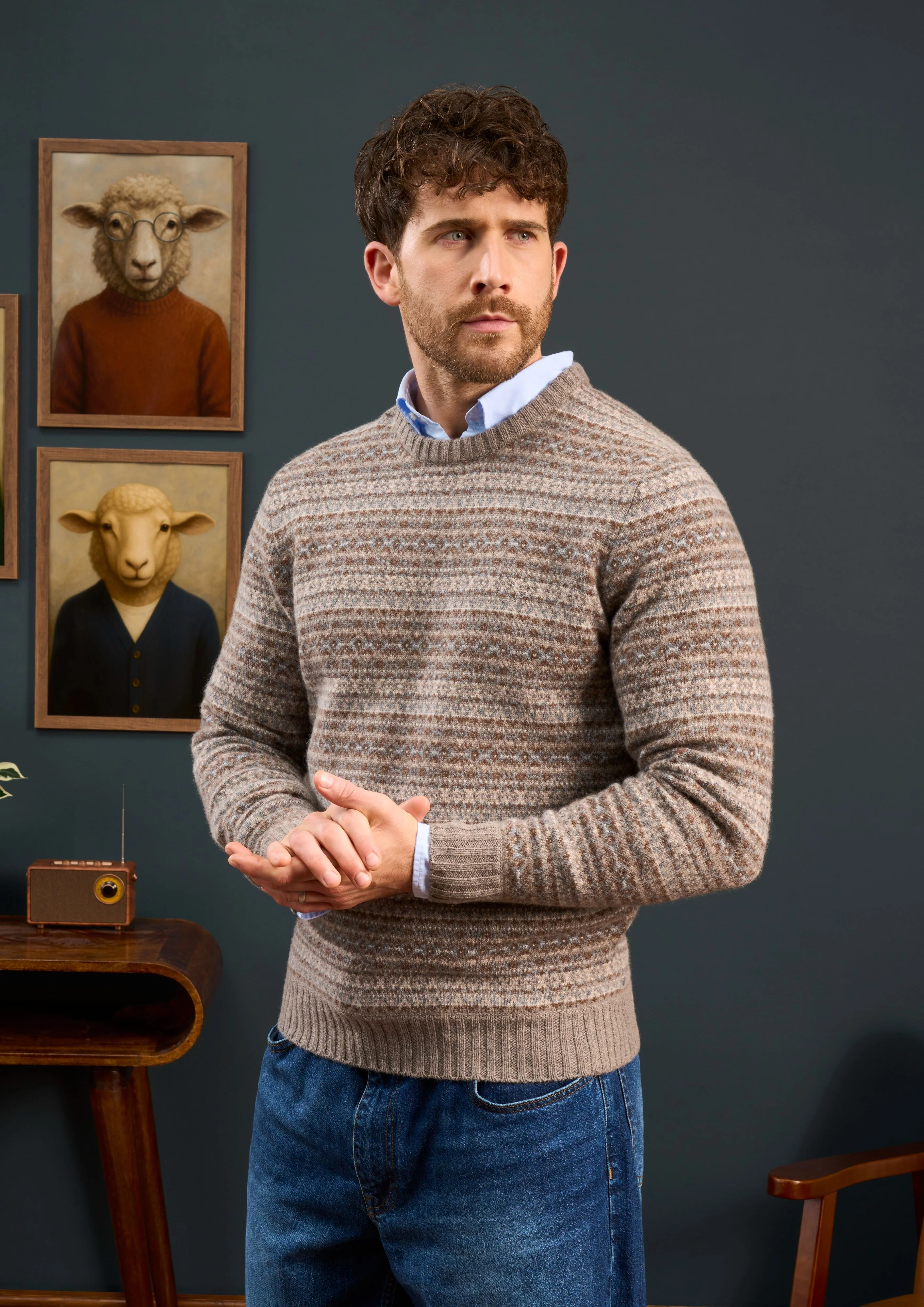 Towthorpe Men's Lambswool Fairisle Vole Jumper - Regular Fit - Image 3