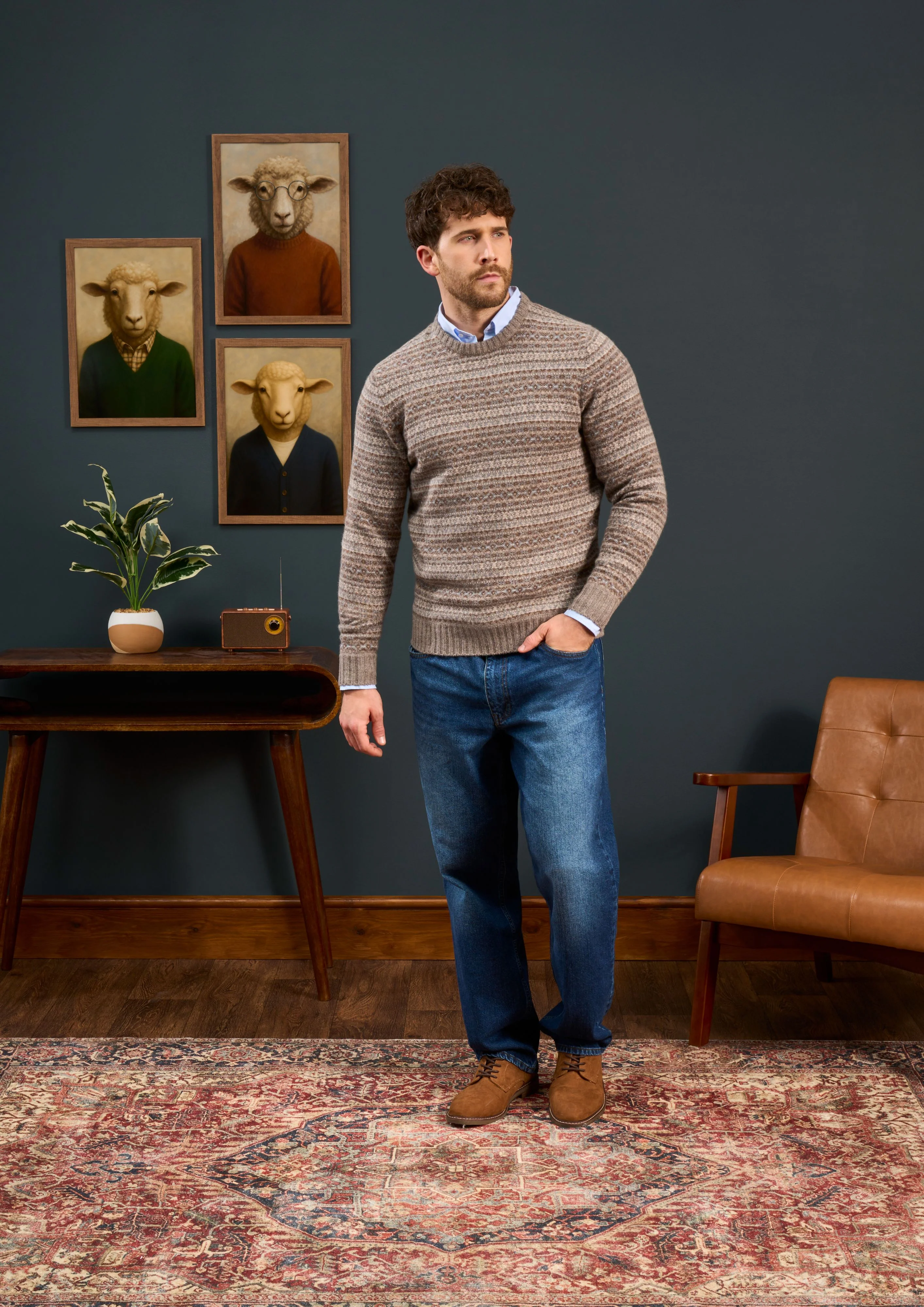 Towthorpe Men's Lambswool Fairisle Vole Jumper - Regular Fit - Image 4