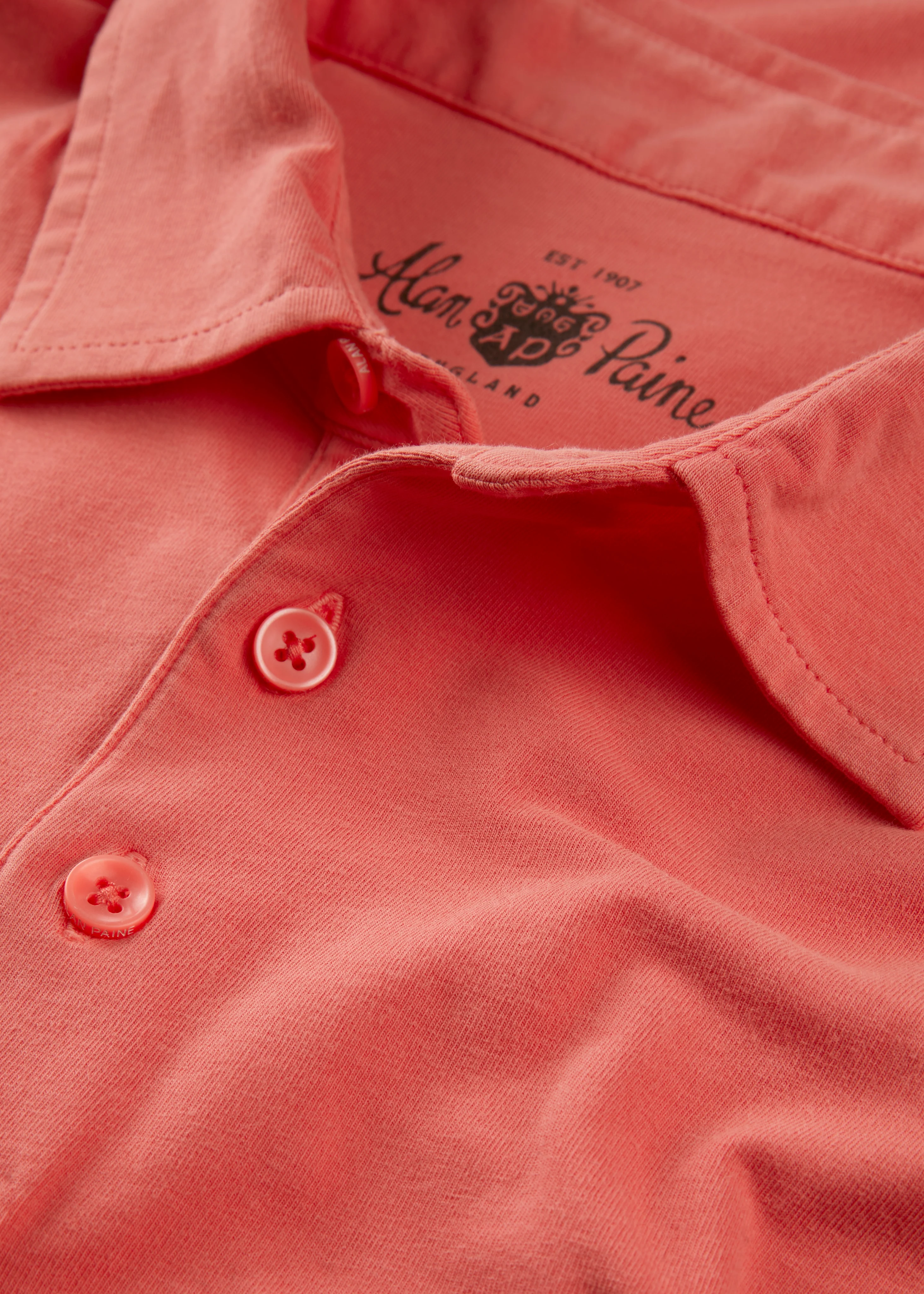 Tutbury Faded Dye Polo Shirt In Coral - Image 4