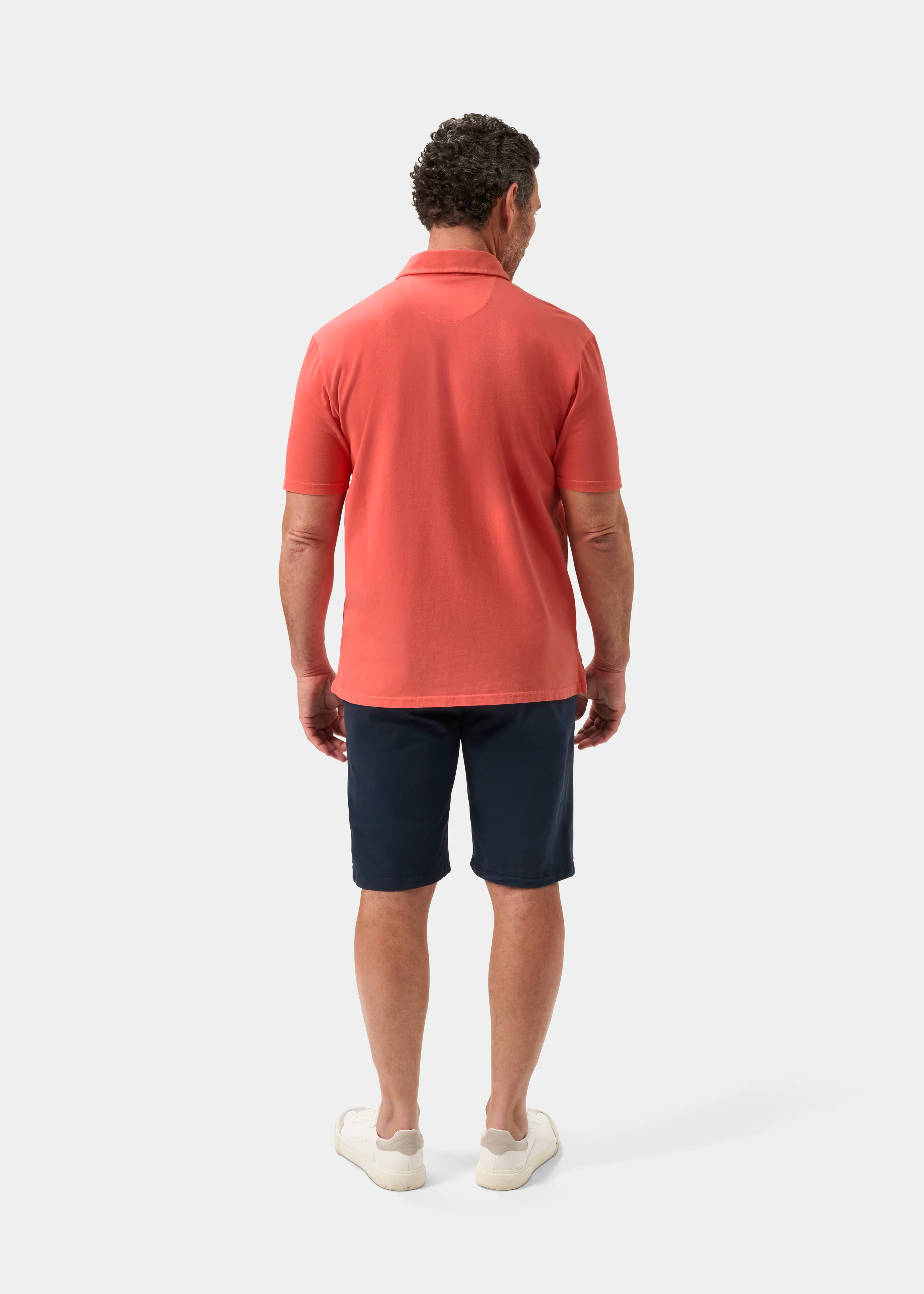 Tutbury Faded Dye Polo Shirt In Coral - Image 7