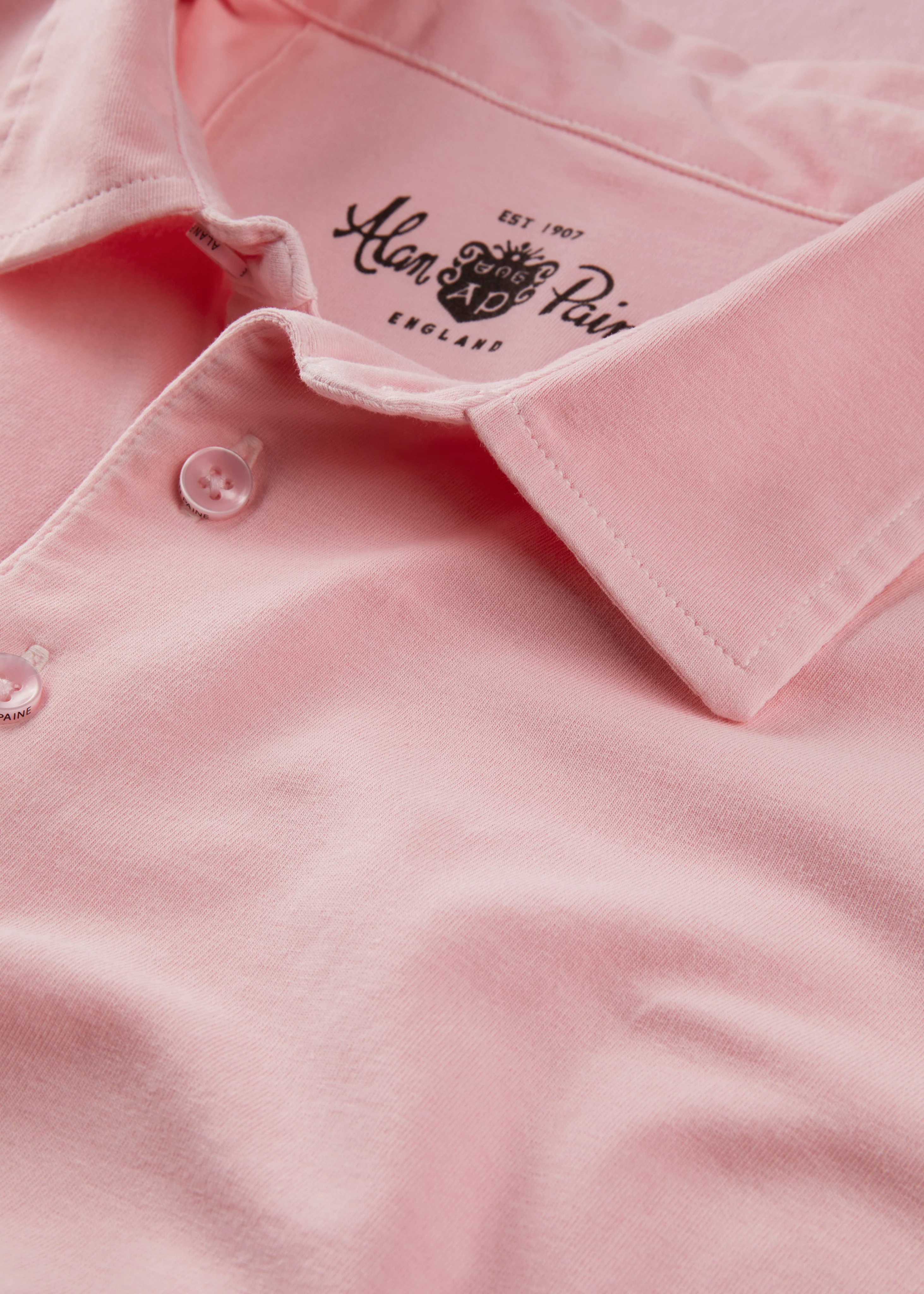 Tutbury Faded Dye Polo Shirt In Pale Pink - Image 4