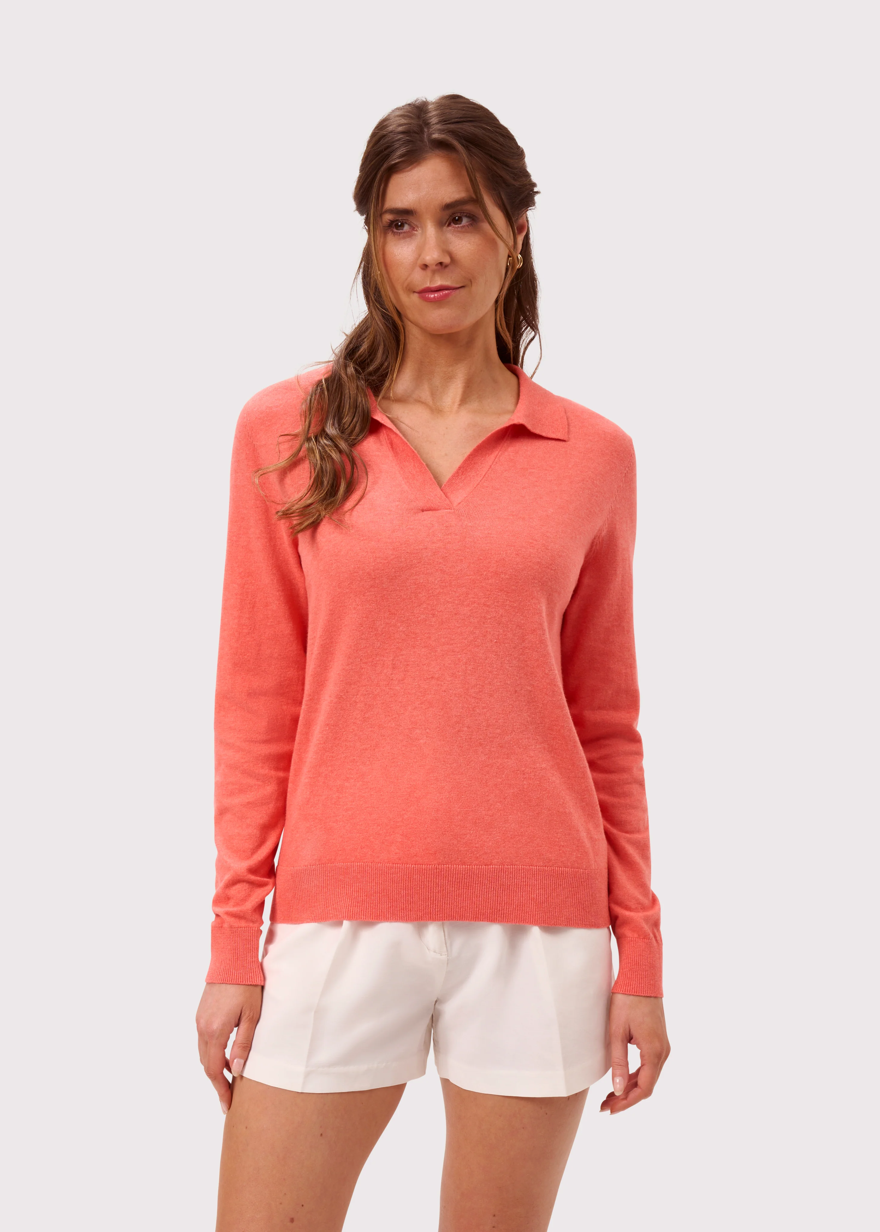 Uma Cotton Cashmere Open Placket Jumper In Coral - Image 5