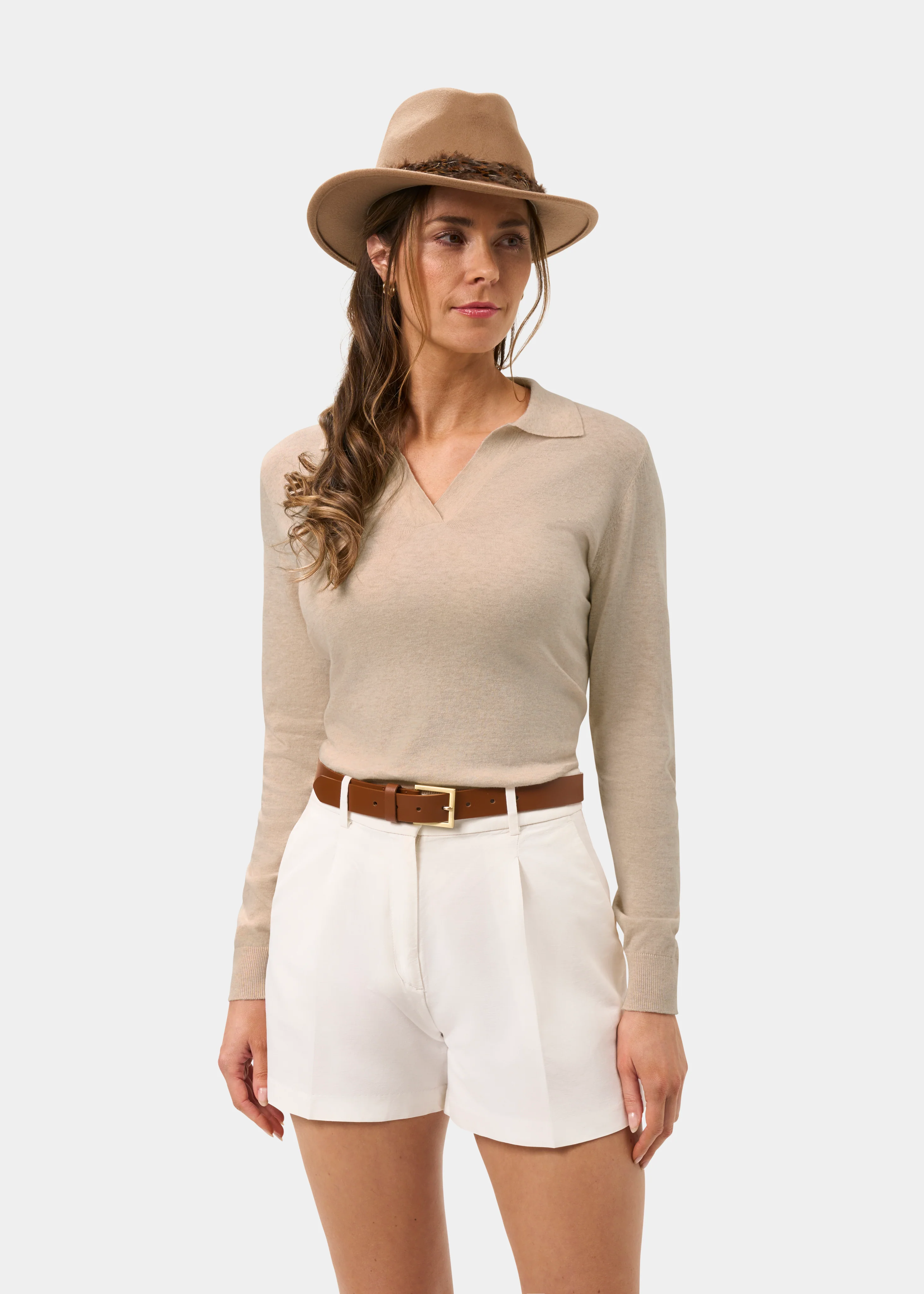 Uma Cotton Cashmere Open Placket Jumper In Sand - Image 5