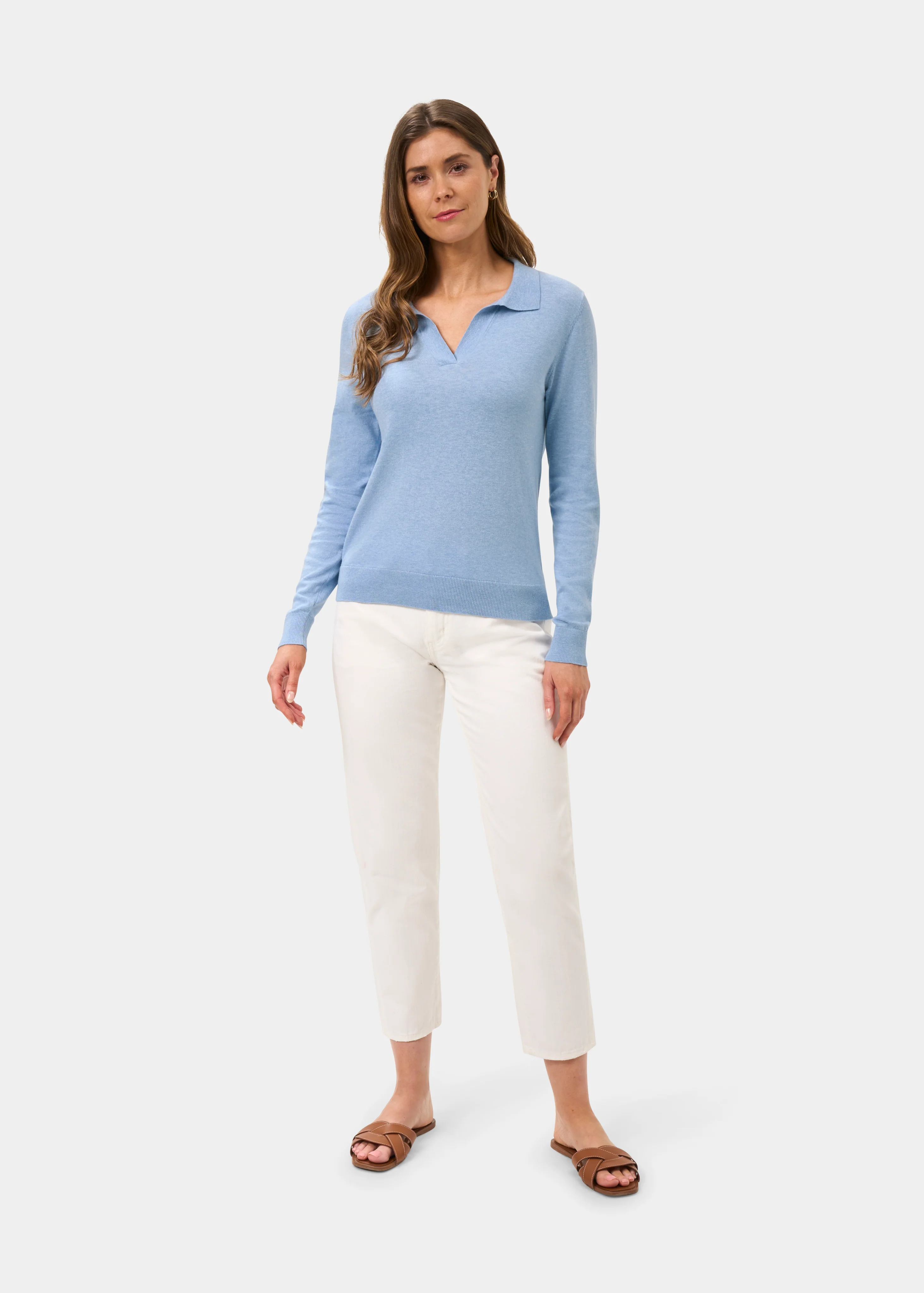 Uma Cotton Cashmere Open Placket Jumper In Steel Blue - Image 4